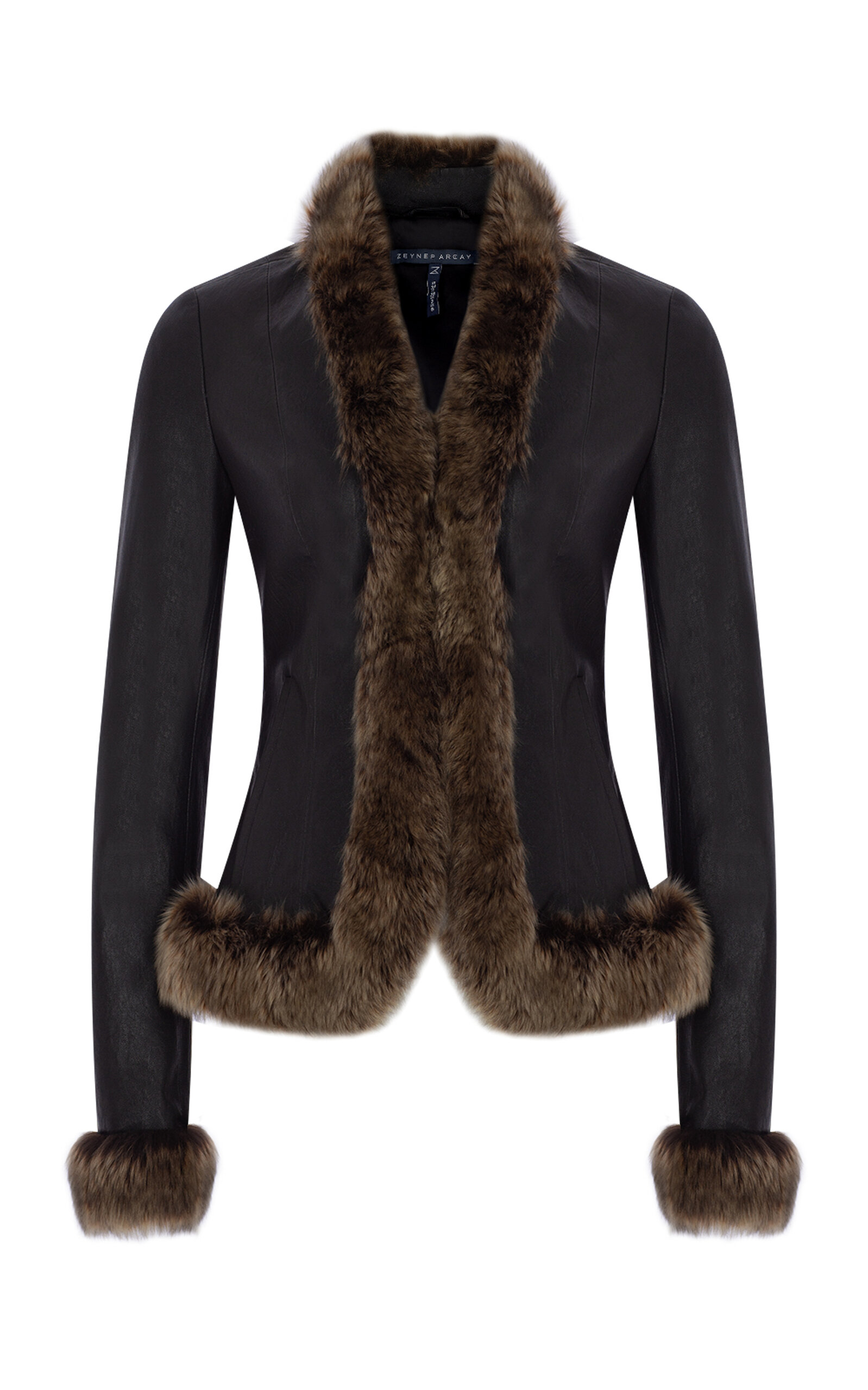 Zeynep Arcay Zeynep Arçay Stretch Leather Fur-trimmed Blazer In Black