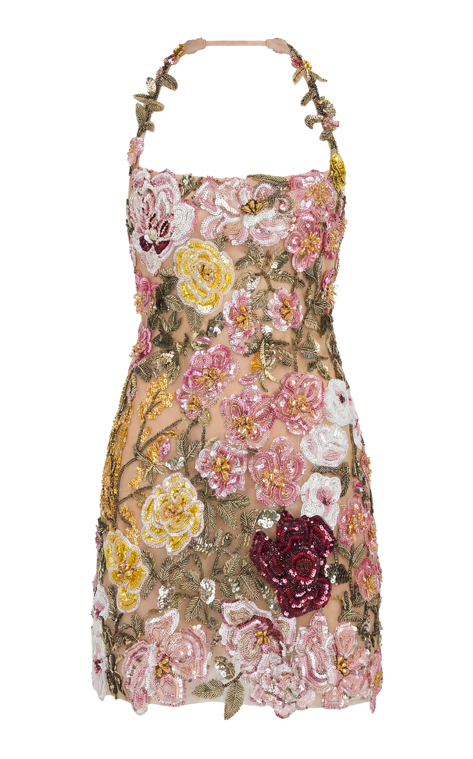 Oscar de la Renta - Floral-Embroidered Tulle Mini Halter Dress - Multi - US 2 - Moda Operandi
