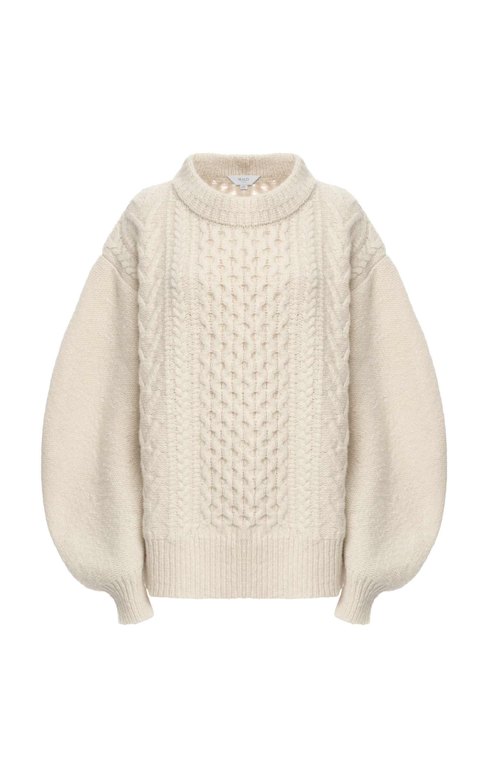 Malo - Aran Virgin Wool-Cashmere Crewneck Sweater - Ivory - IT 38 - Moda Operandi