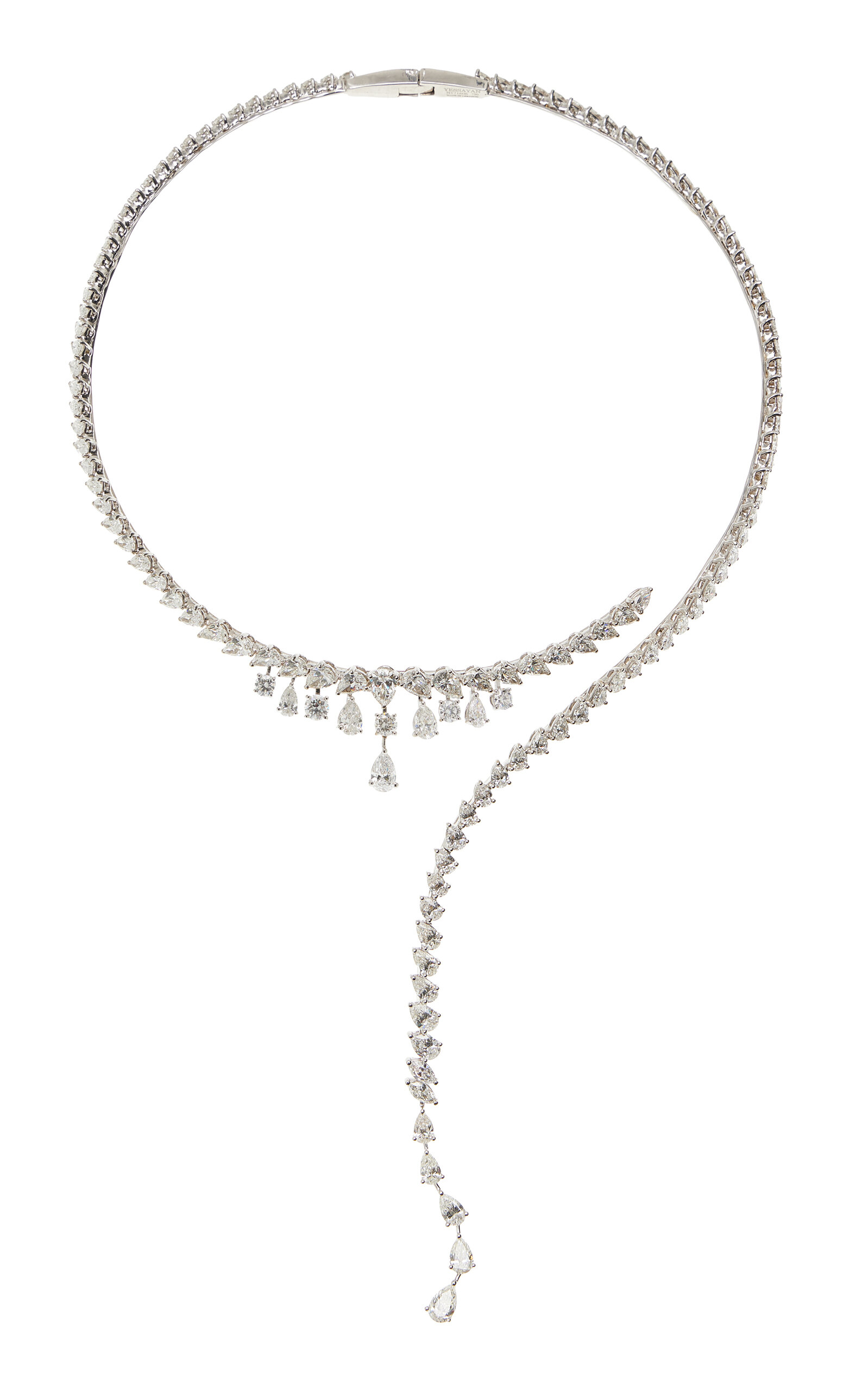 Yessayan - 18K White Gold Diamond Choker Linear Drop Necklace - White - OS - Moda Operandi - Gifts For Her