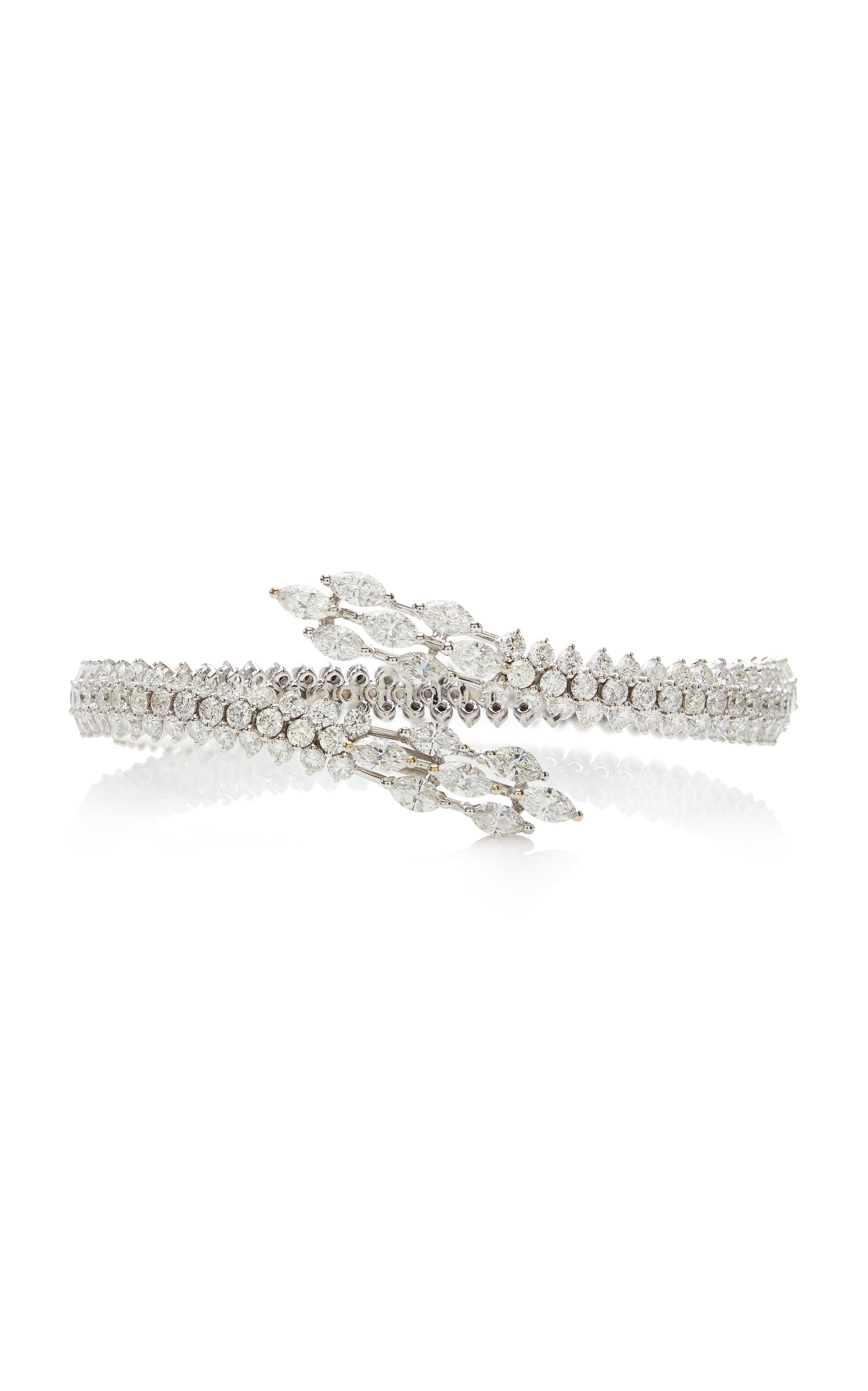 Yessayan - 18K White Gold Diamond Overlapping Cuff Bracelet - White - OS - Moda Operandi - Gifts For Her