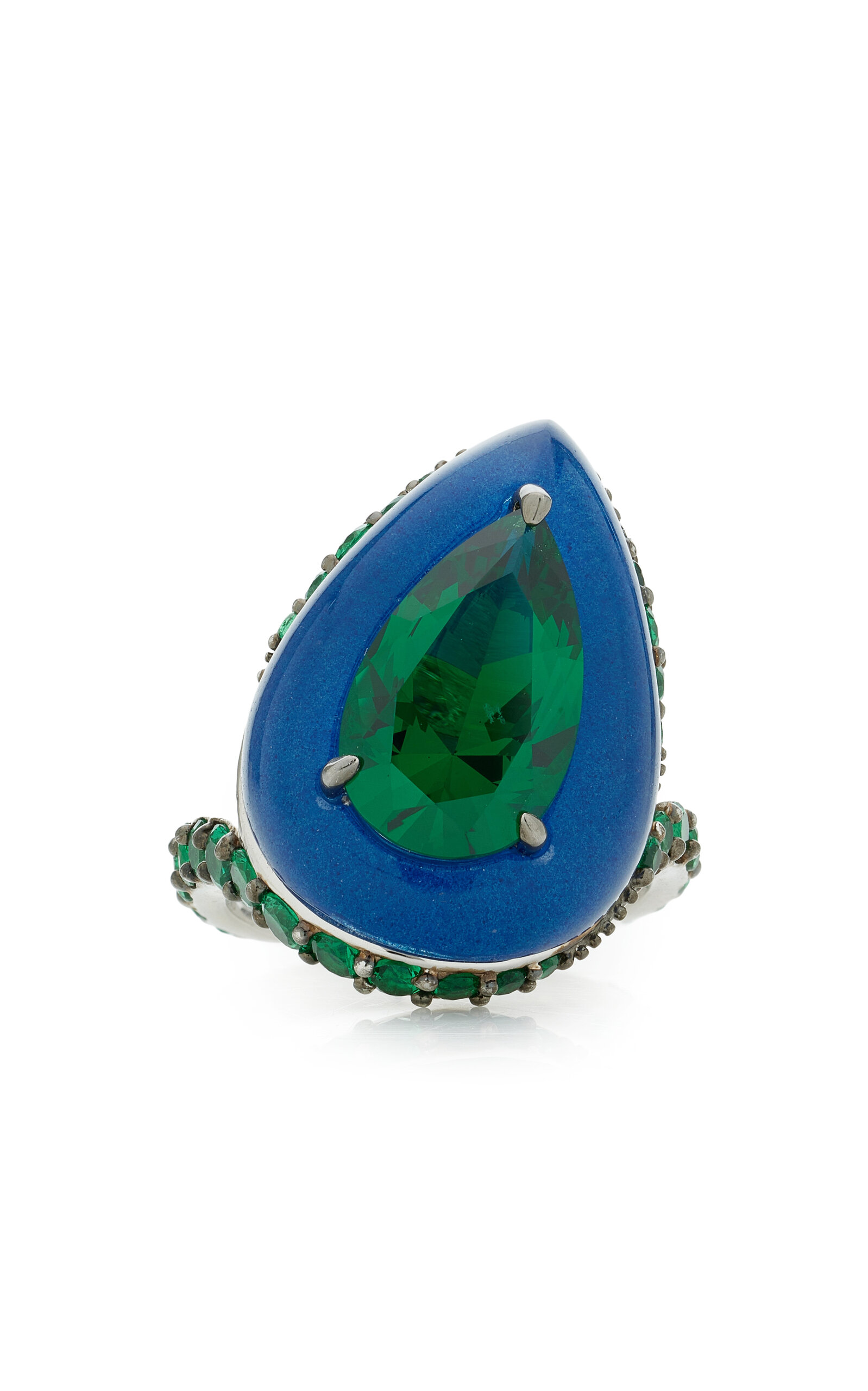 Anabela Chan - Elixir Rhodium Vermeil Spirulina and Emerald Ring - Blue - US 6 - Moda Operandi - Gifts For Her