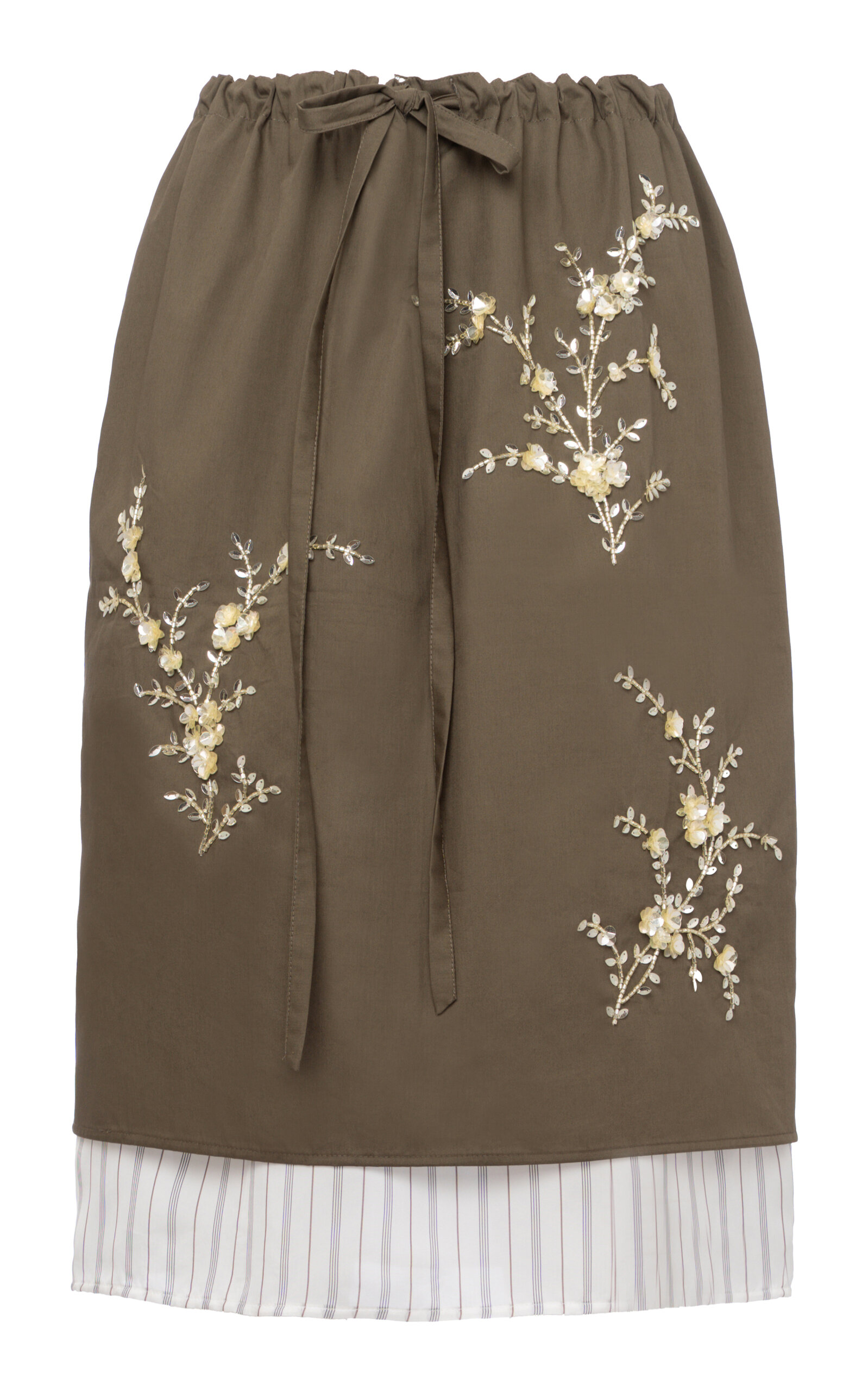 Des_phemmes Embellished Cotton Knee-length Skirt In Olive
