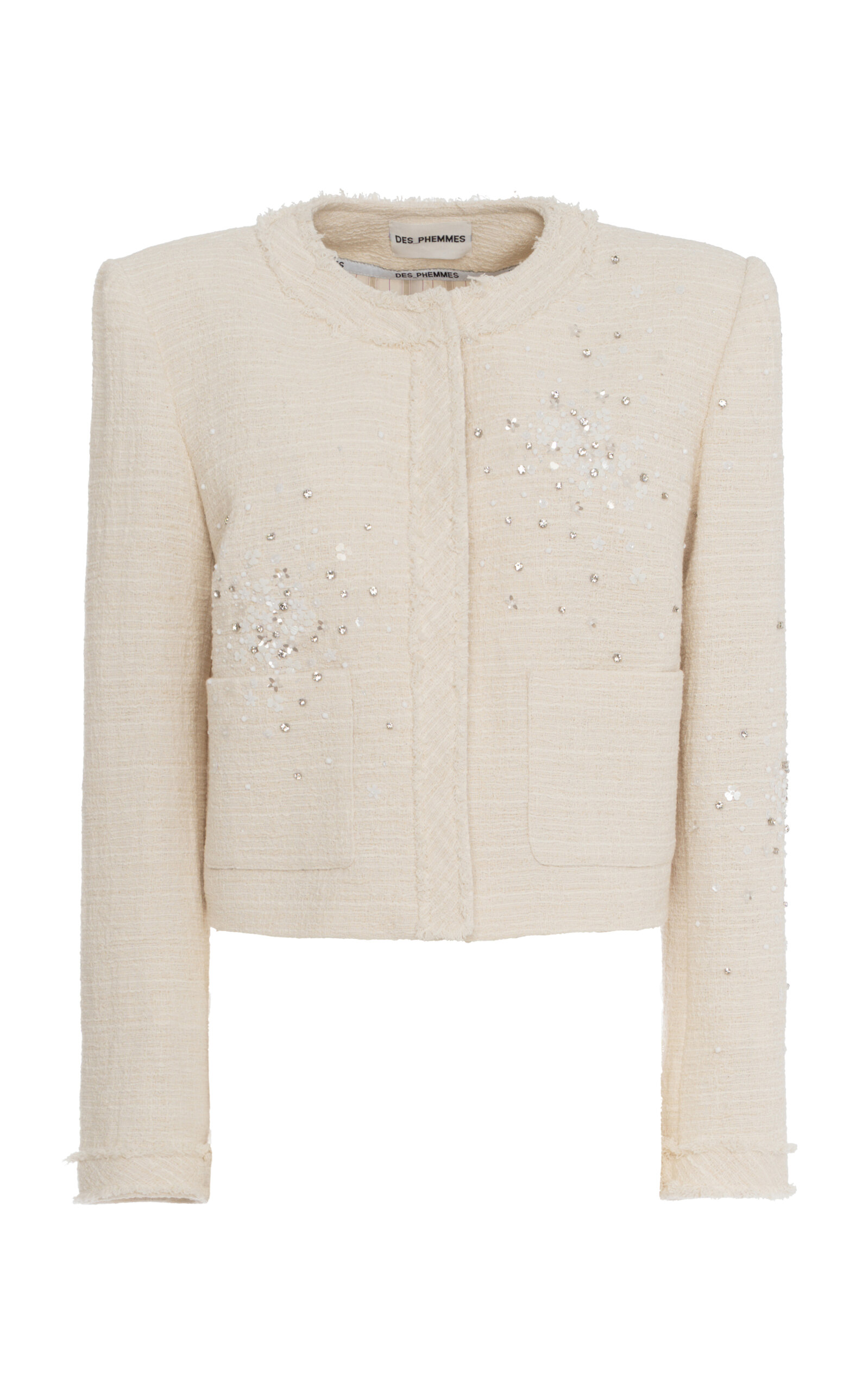 Des_phemmes Cropped Tweed Jacket In Gray