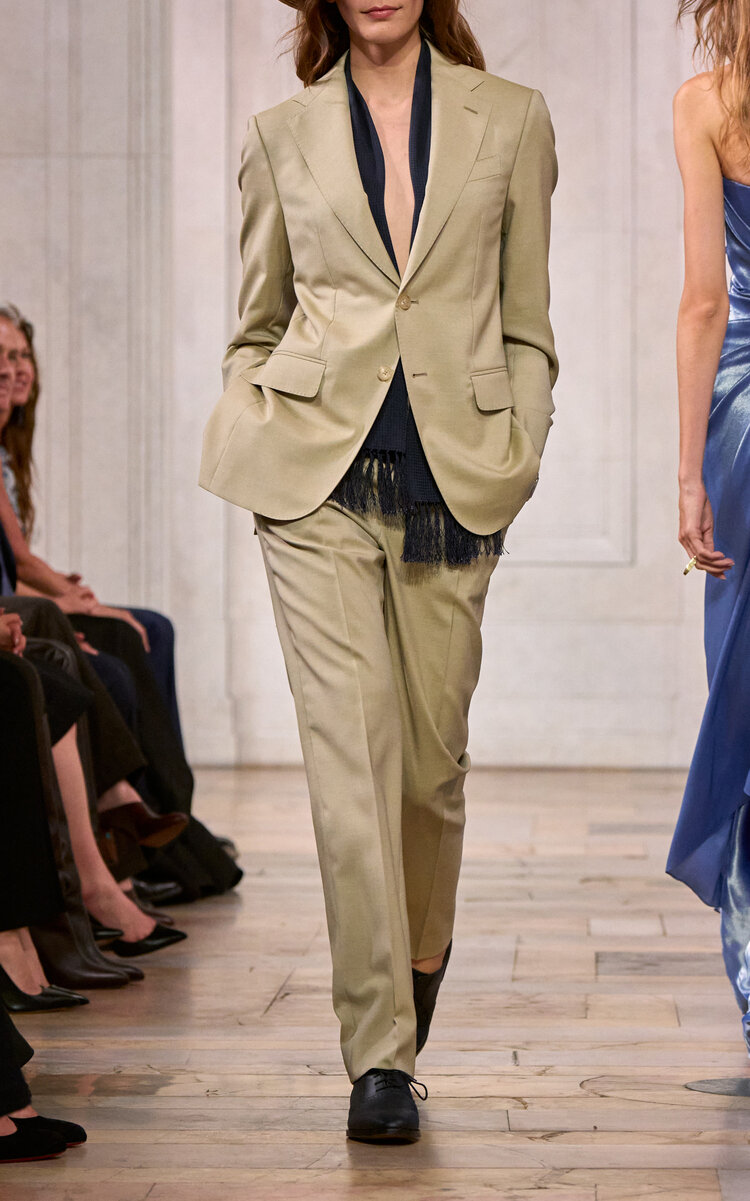 Ralph Lauren Wardell Mid-rise Wool-blend Straight-leg Pants In Green