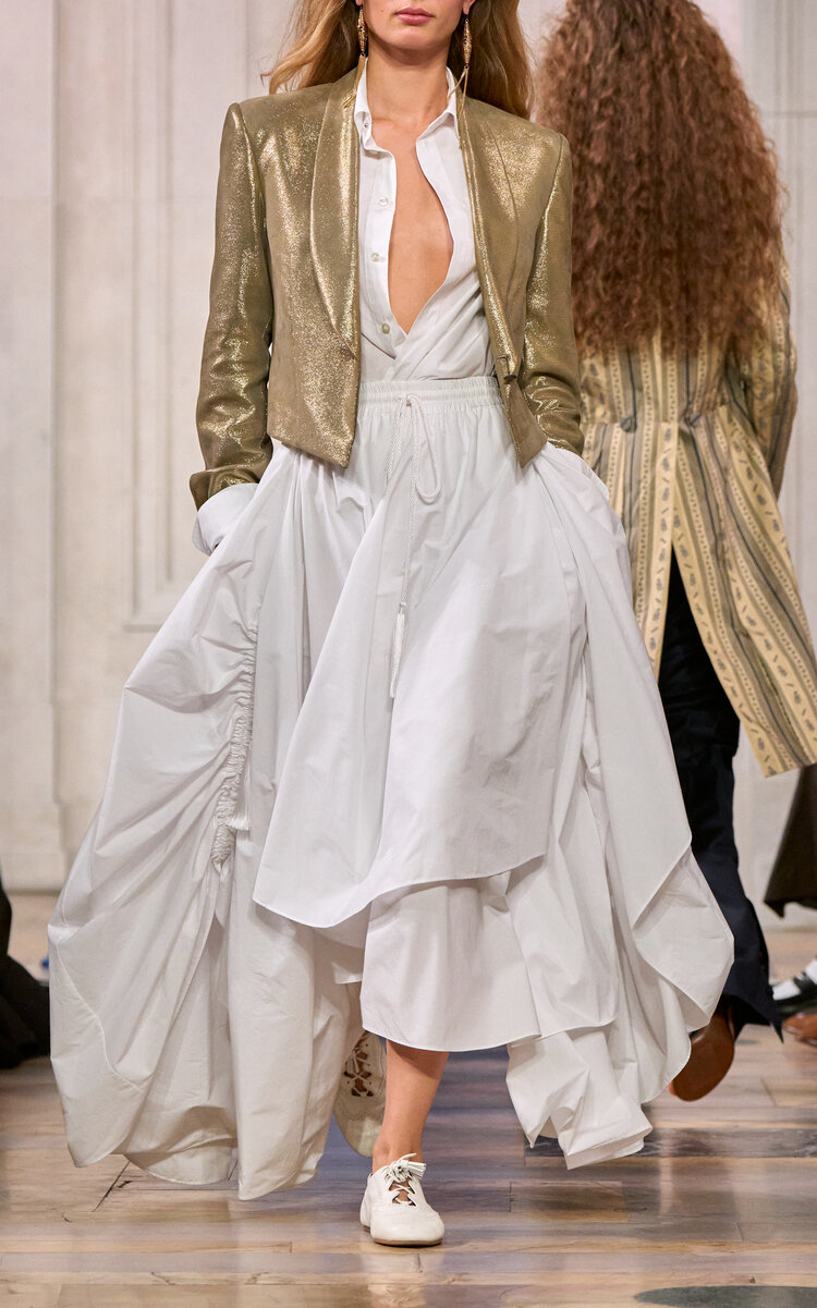 Ralph Lauren Meesha Drawcord Cotton-parachute Midi Skirt In White