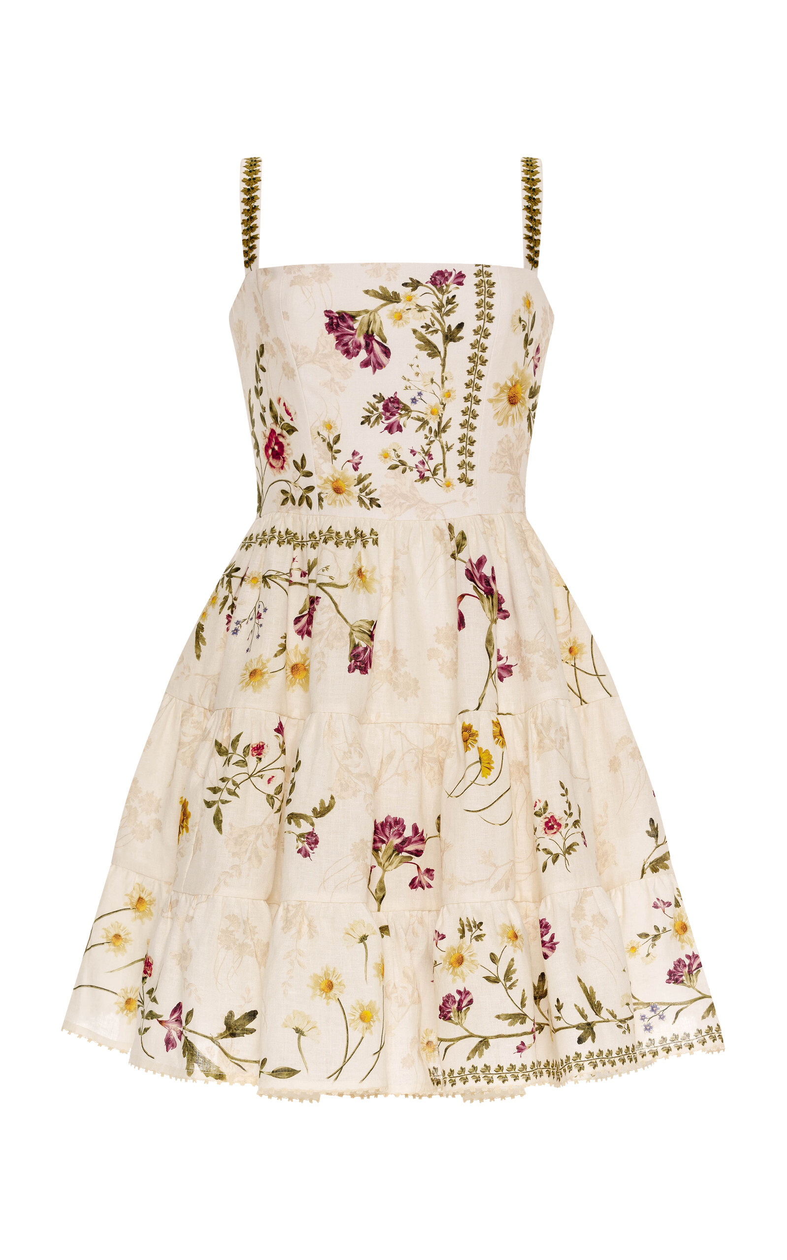 Agua by Agua Bendita Lima Tiered Floral Linen Mini Dress - Moda Operandi