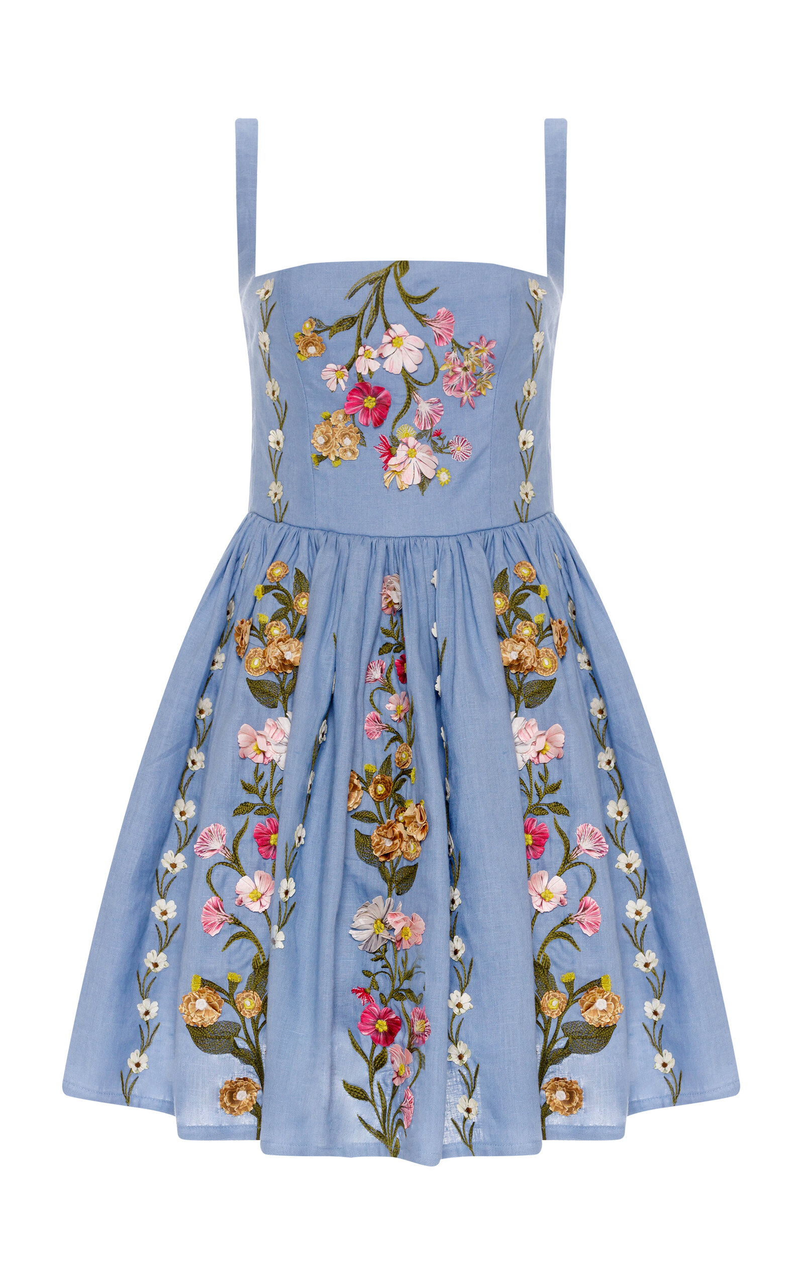 Agua by Agua Bendita Mielero Floral-Applique Linen Mini Dress - Moda Operandi