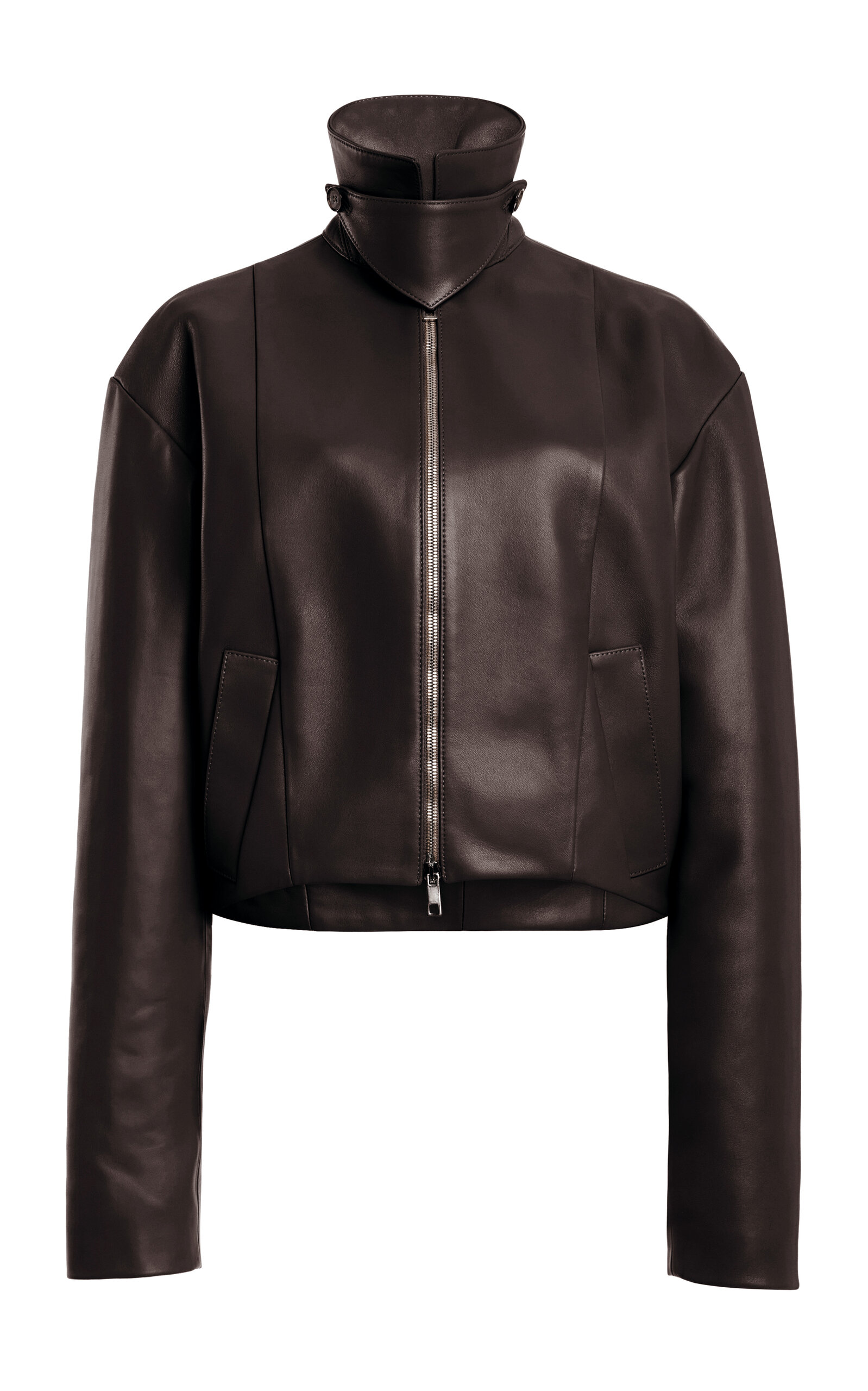 Brandon Maxwell The Alexis Sculpted Leather Bomber Jacket In Brown