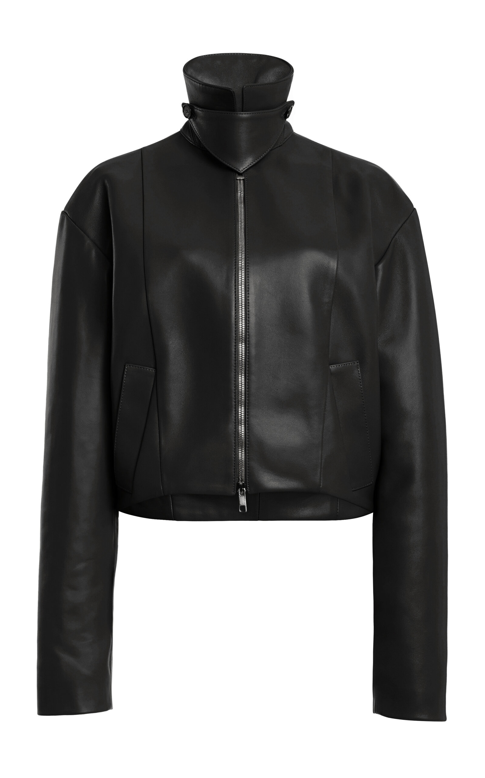 Brandon Maxwell The Alexis Sculpted Leather Bomber Jacket In Black