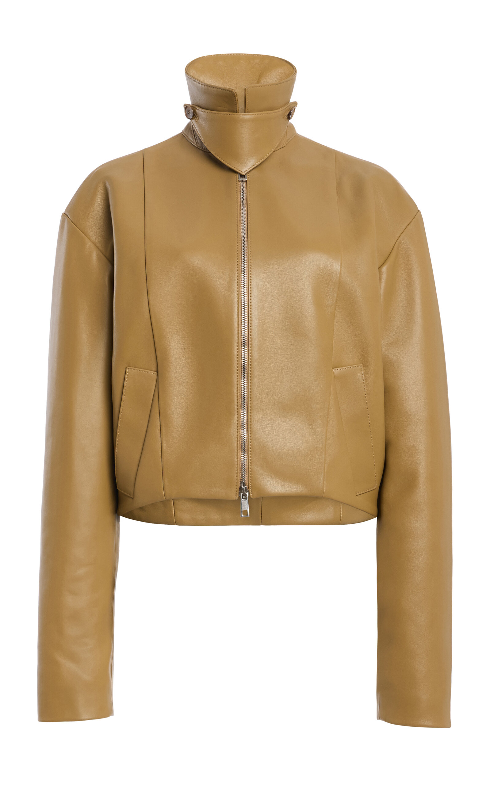 Brandon Maxwell The Alexis Sculpted Leather Bomber Jacket In Gold
