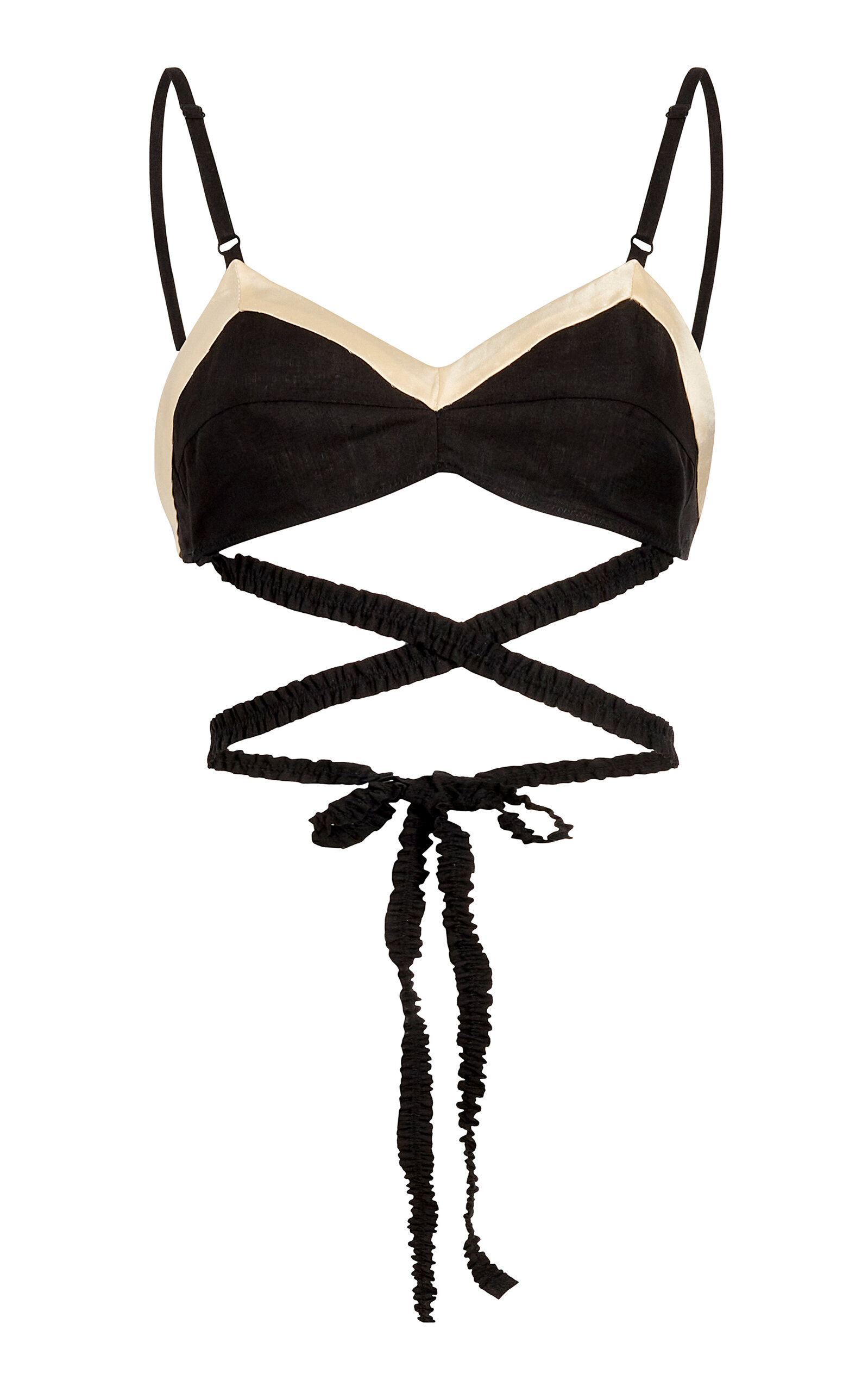 Khaite Raquel Criss-cross Linen Bra Top In Black