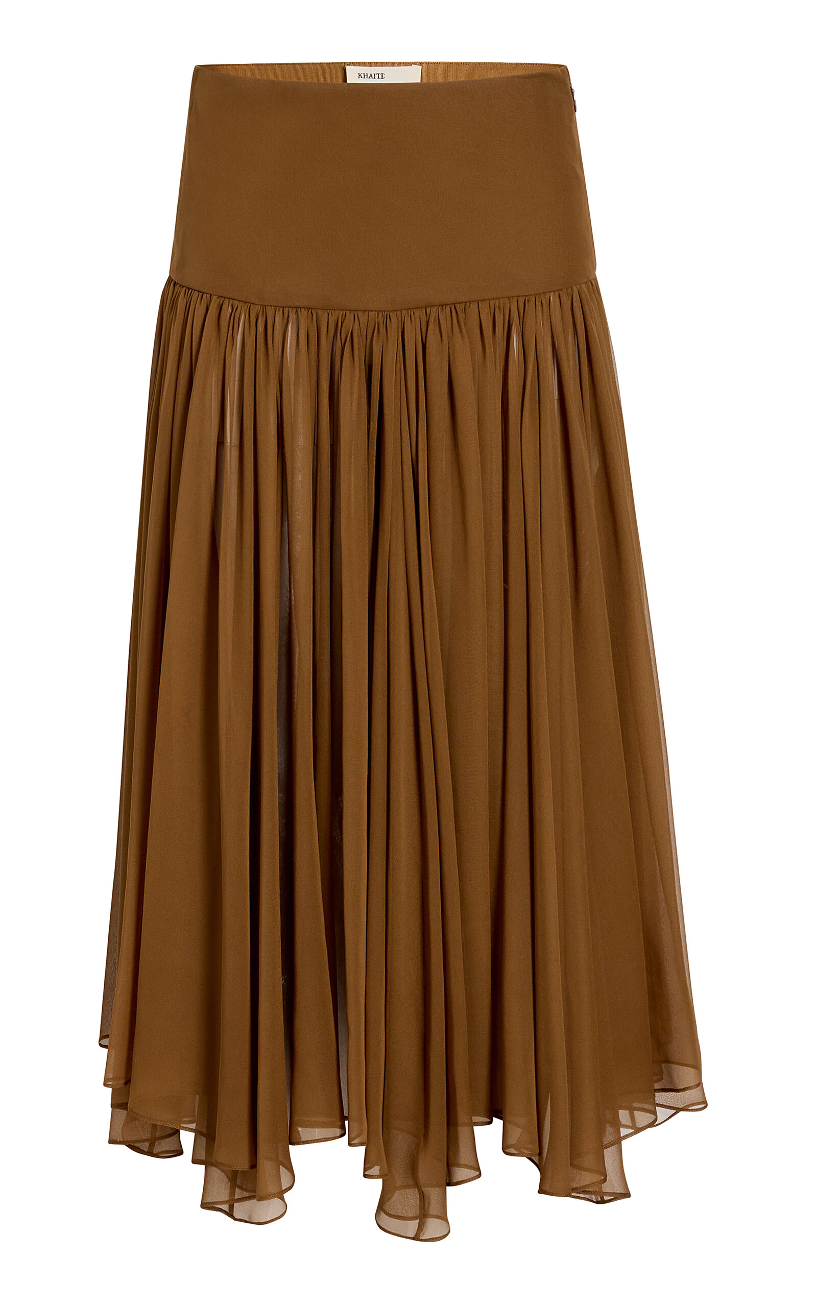 Khaite Saru Gathered Silk Maxi Skirt In Brown