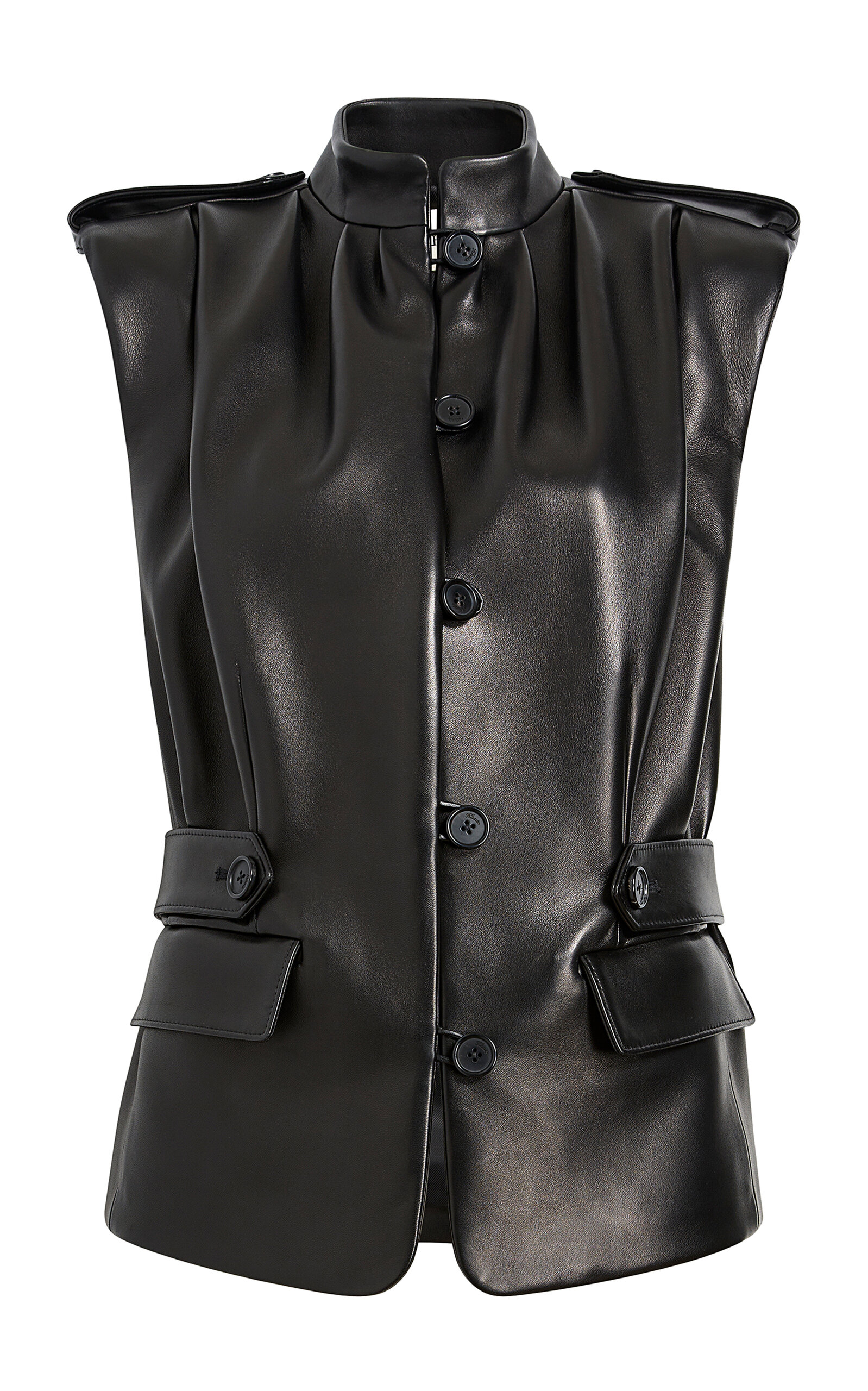 Khaite Jaden Mock-neck Leather Vest In Black