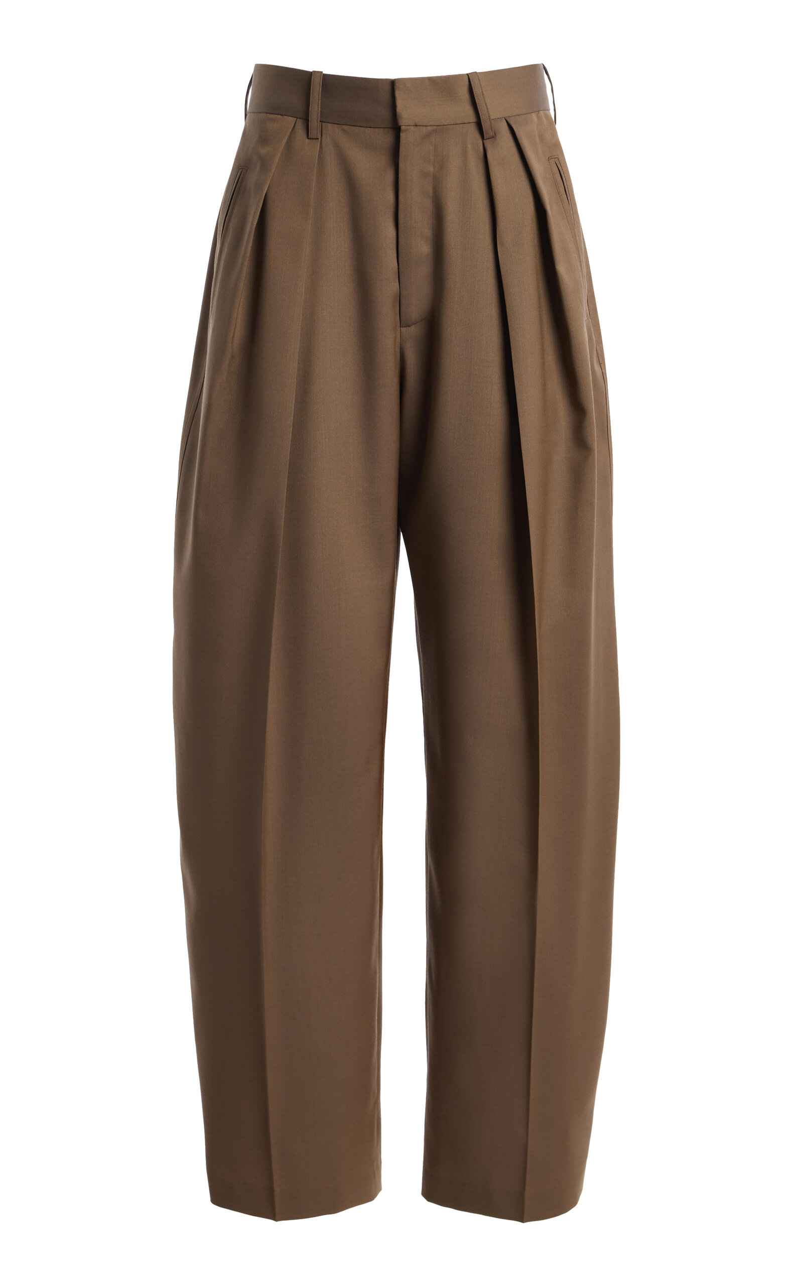 Kallmeyer Joel Pleated Wide-leg Virgin Wool Pants In Khaki