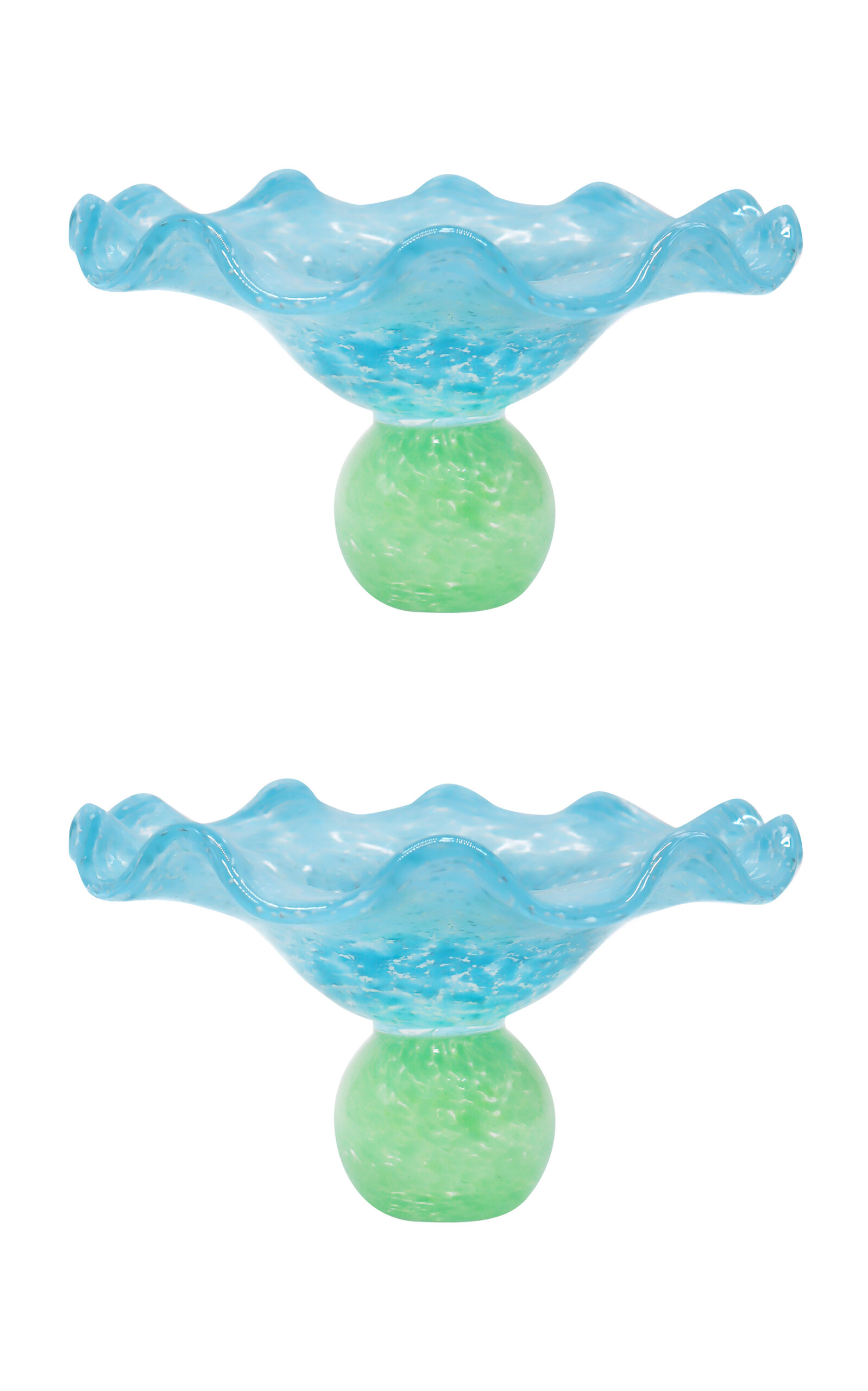 Laetitia Rouget - Set Of 2 Ana Glass Soucoupe  Green And Turquoise - Multi