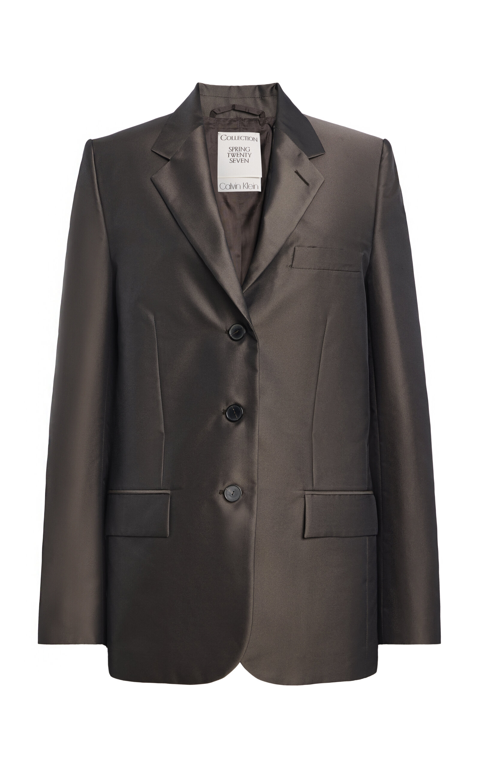 Calvin Klein Collection Amora Single-breasted Silk Jacket In Grey
