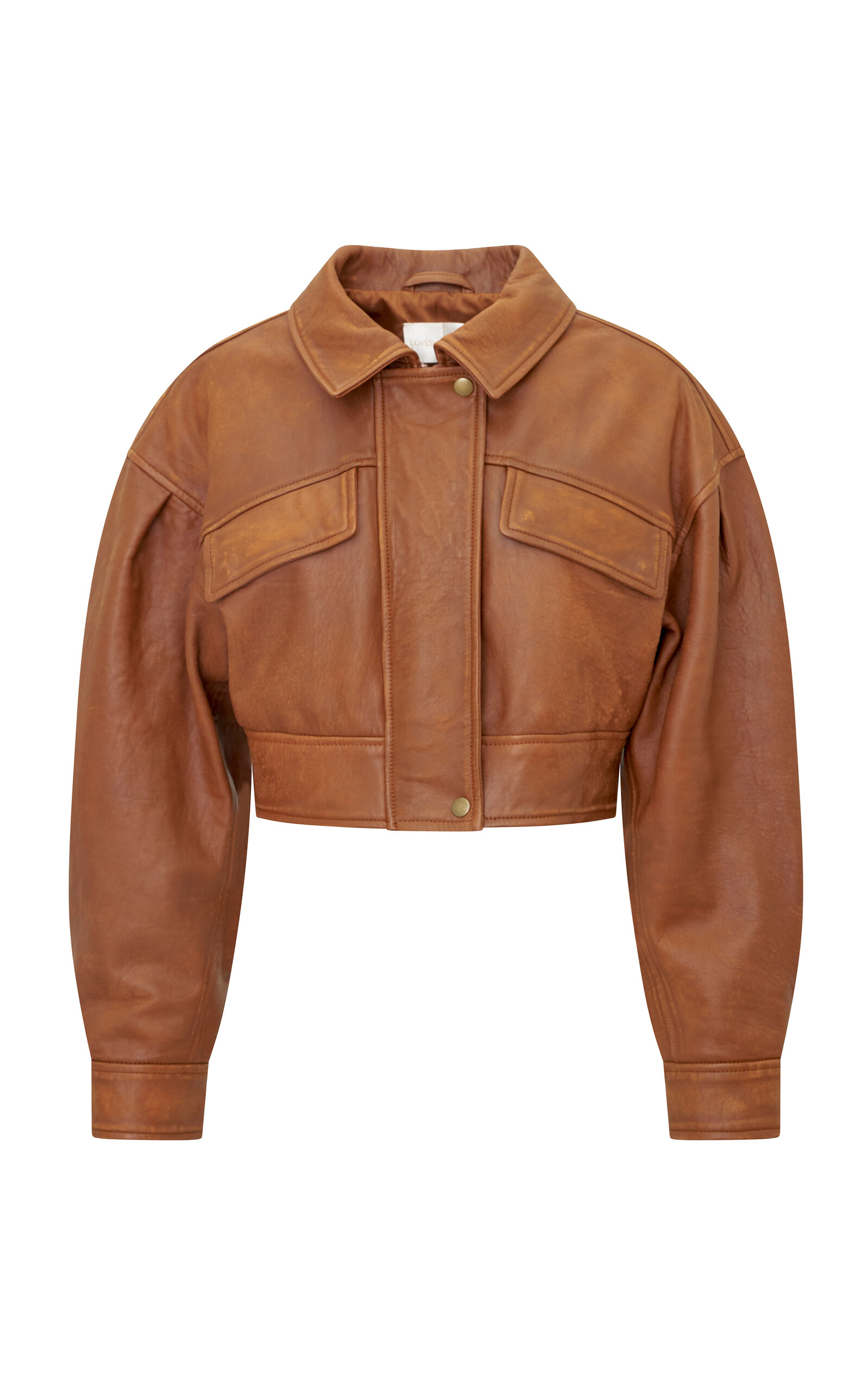 Loveshackfancy Elivette '80s Leather Jacket In Brown
