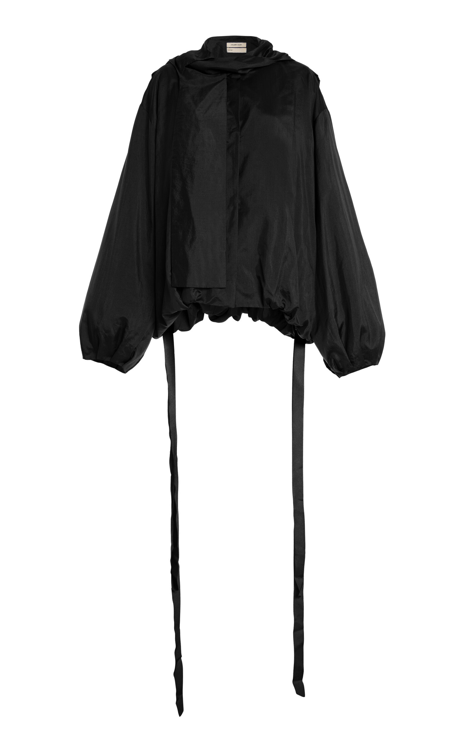Colleen Allen Hooded Scarf Silk Taffeta Jacket In Black