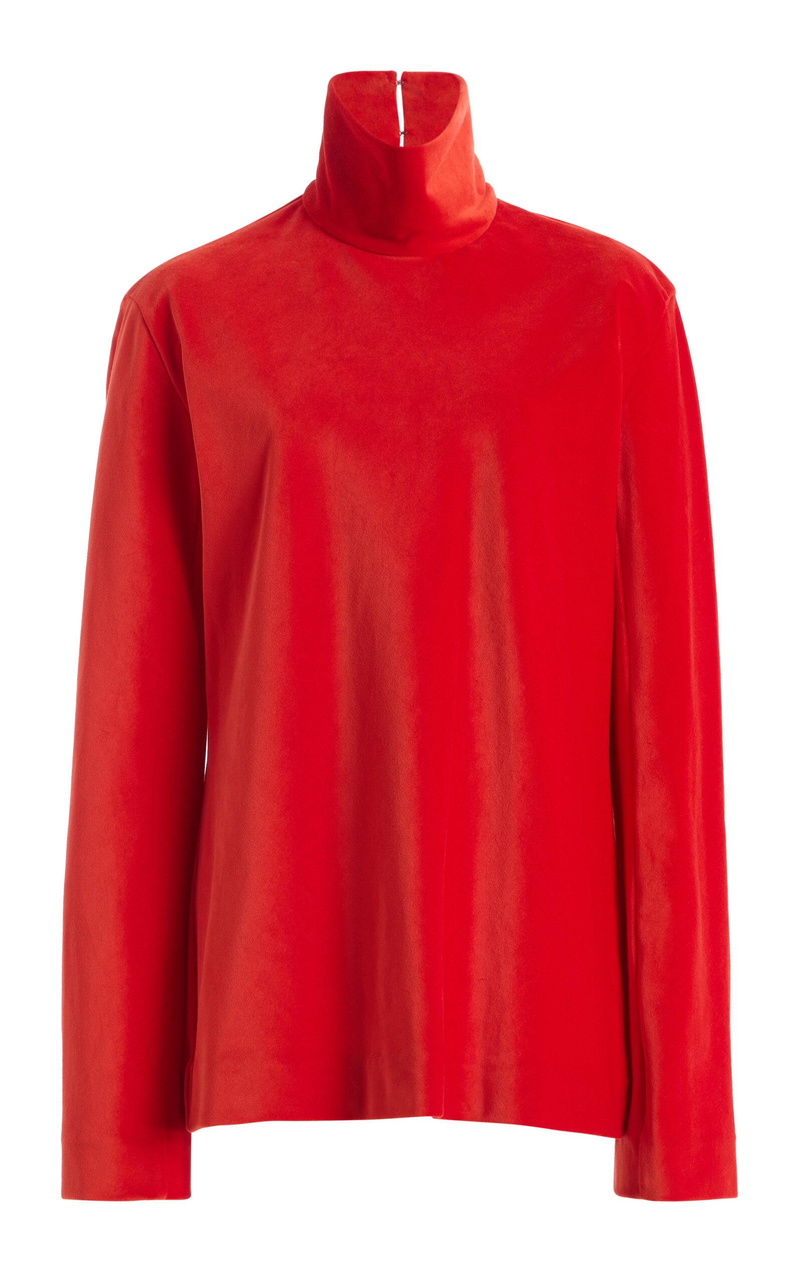 Colleen Allen Cotton Velvet Turtleneck Top In Orange
