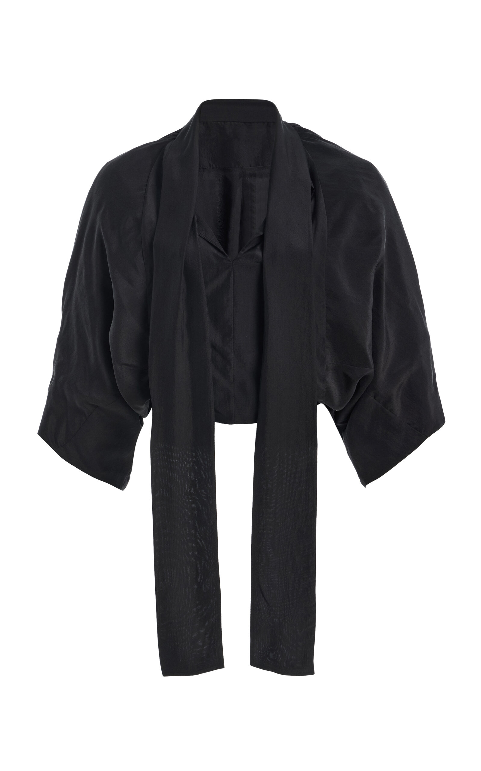 Colleen Allen Gathered Shrug Silk Duchesse Jacket In Black