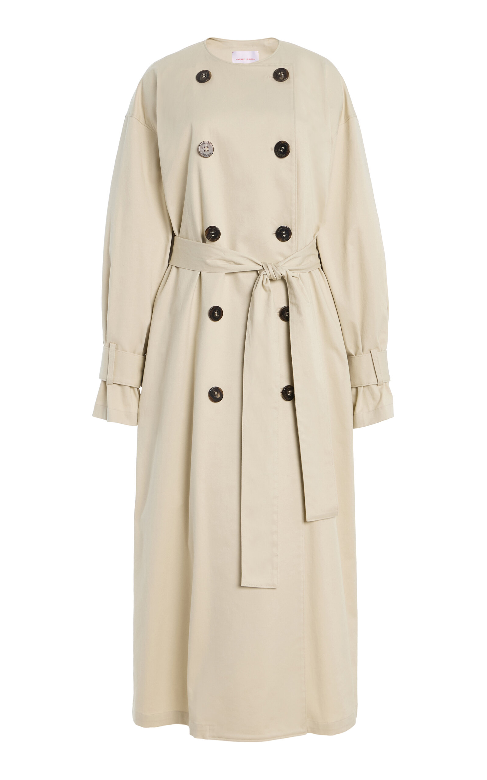 Carolina Herrera Double-breasted Cotton Sateen Coat In Neutral