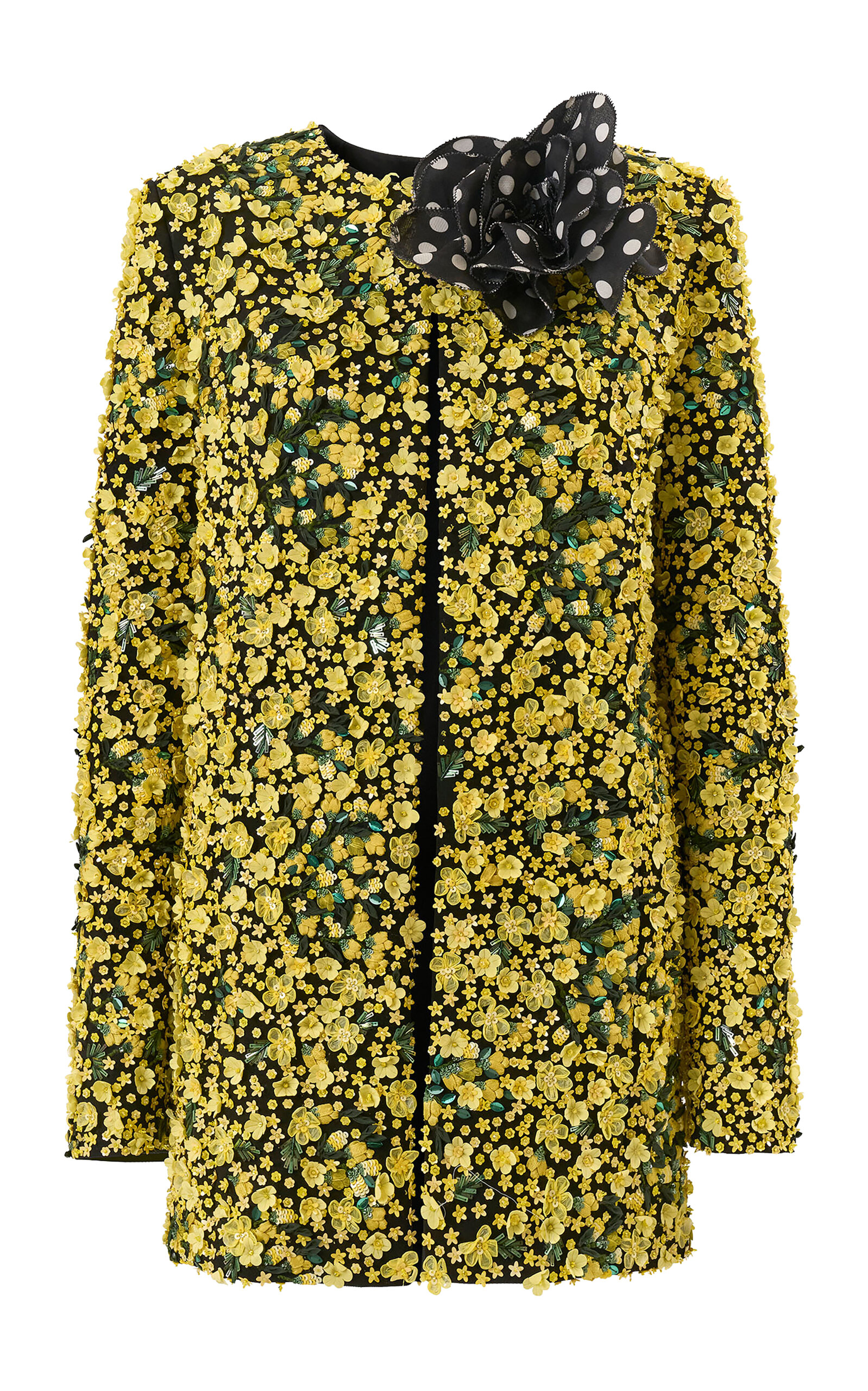 Carolina Herrera Embellished Stretch Fluid Crepe Jacket In Yellow