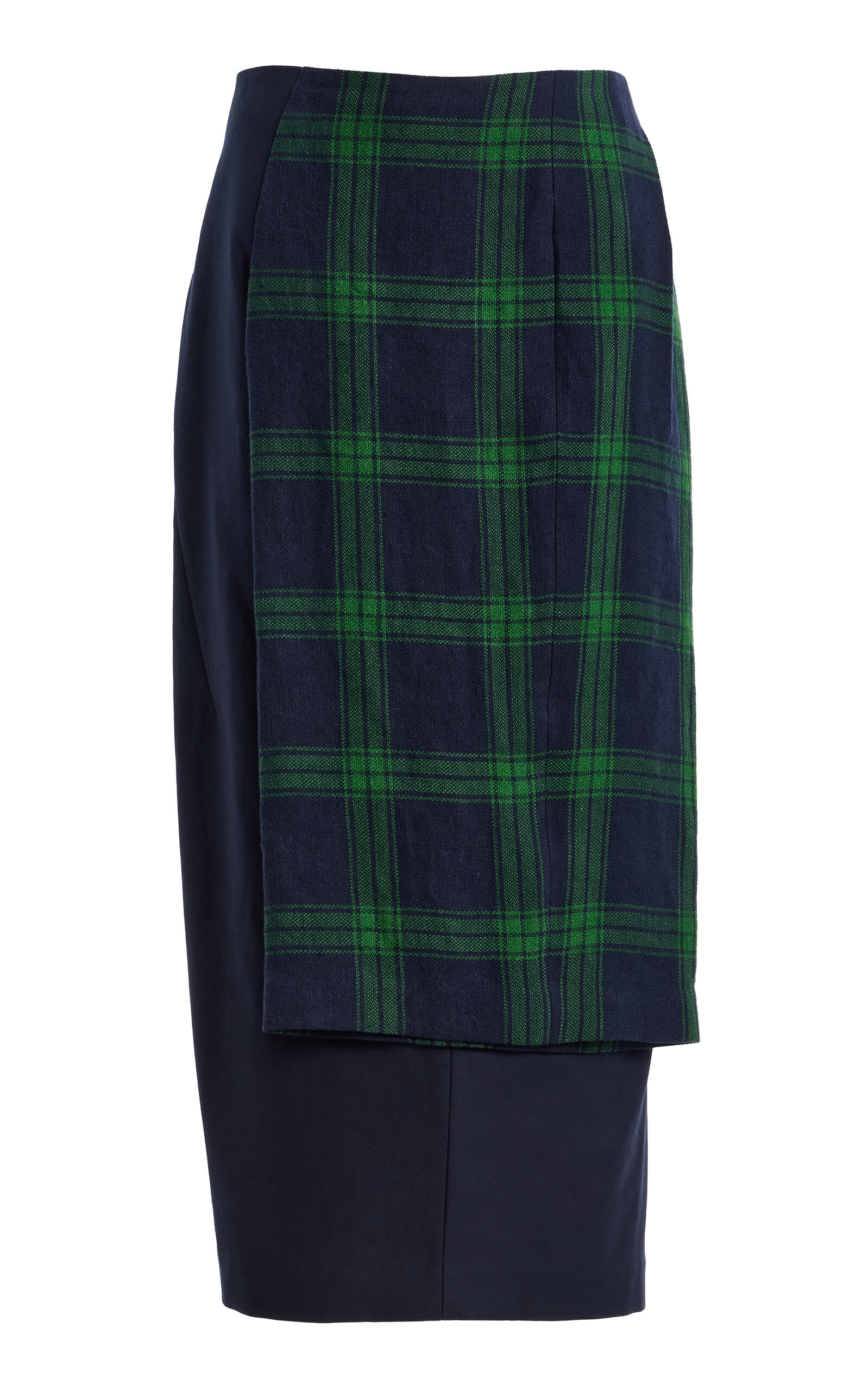 Ashlyn Twisted Plaid Cotton Midi Skirt In Blue