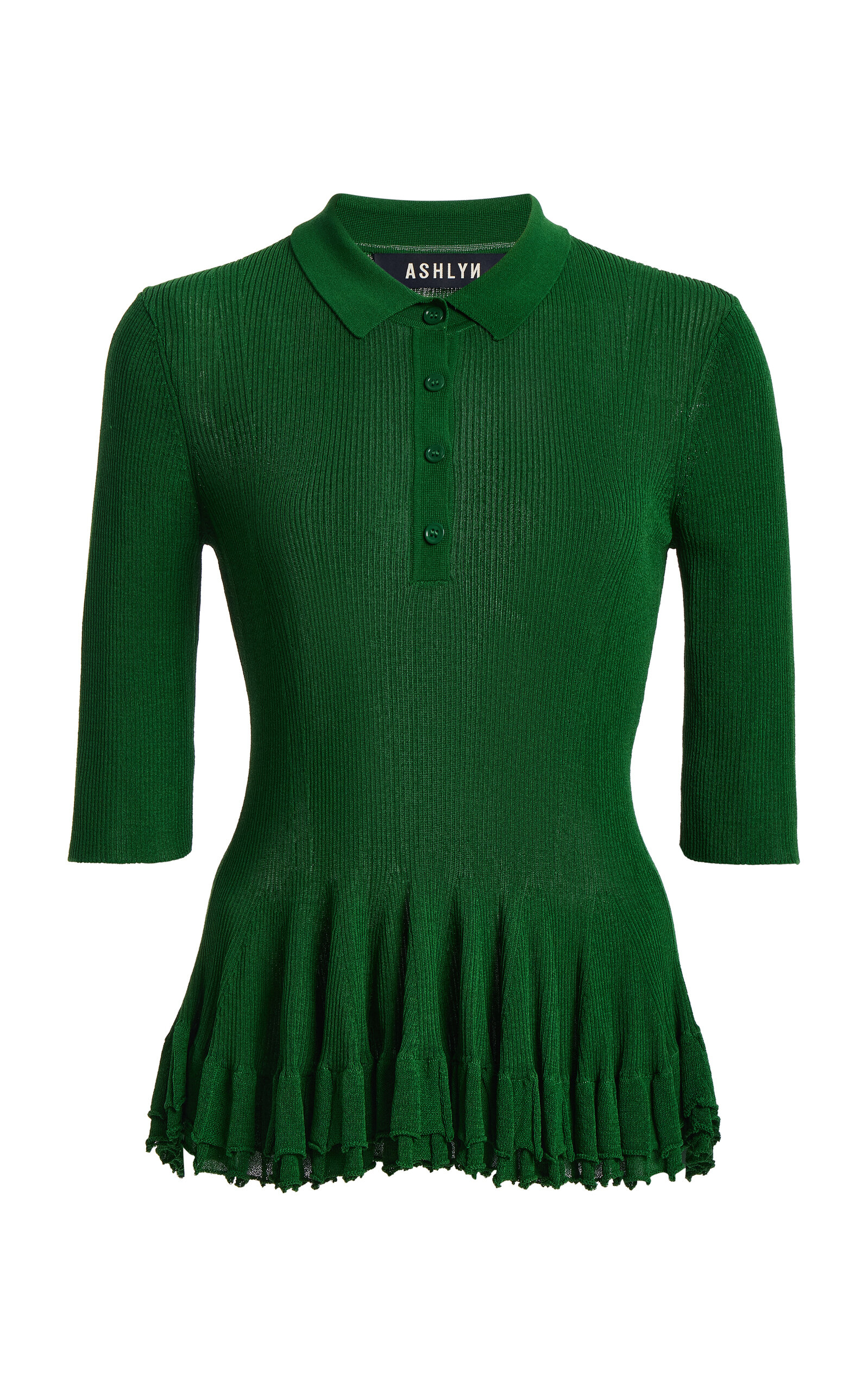 Ashlyn Half-sleeve Knit Polo In Green