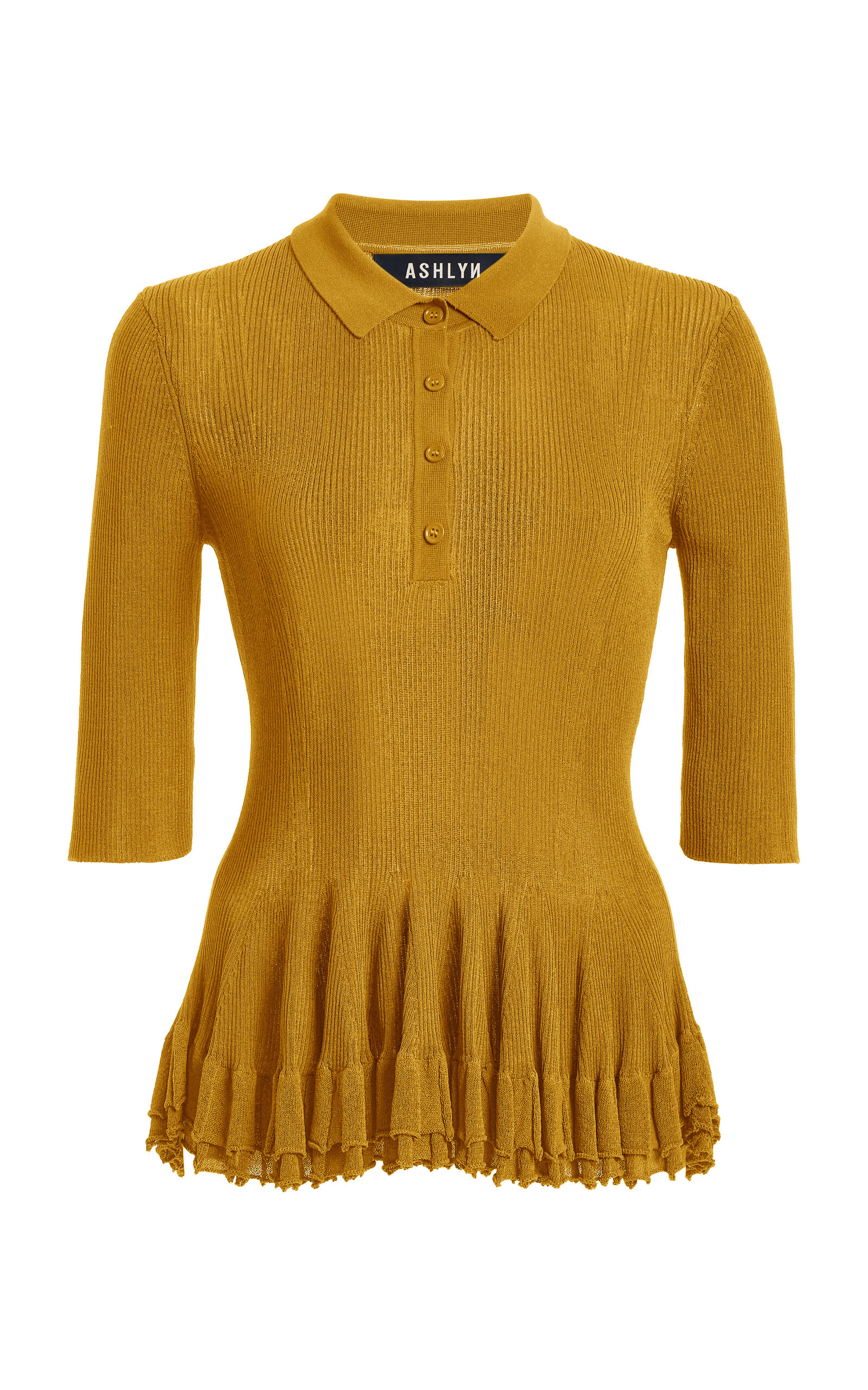 Ashlyn Half-sleeve Knit Polo In Gold