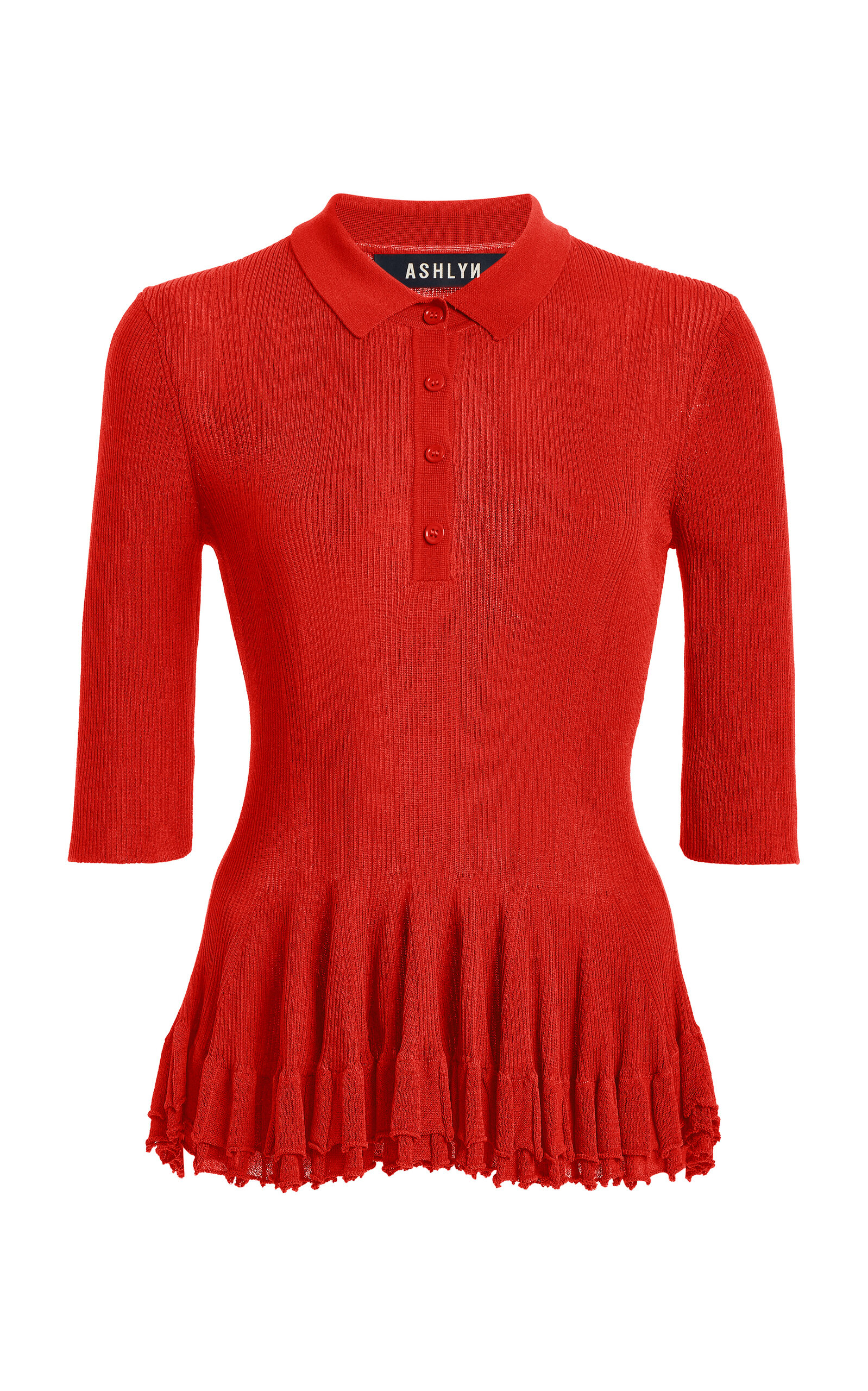 Ashlyn Half-sleeve Knit Polo In Red