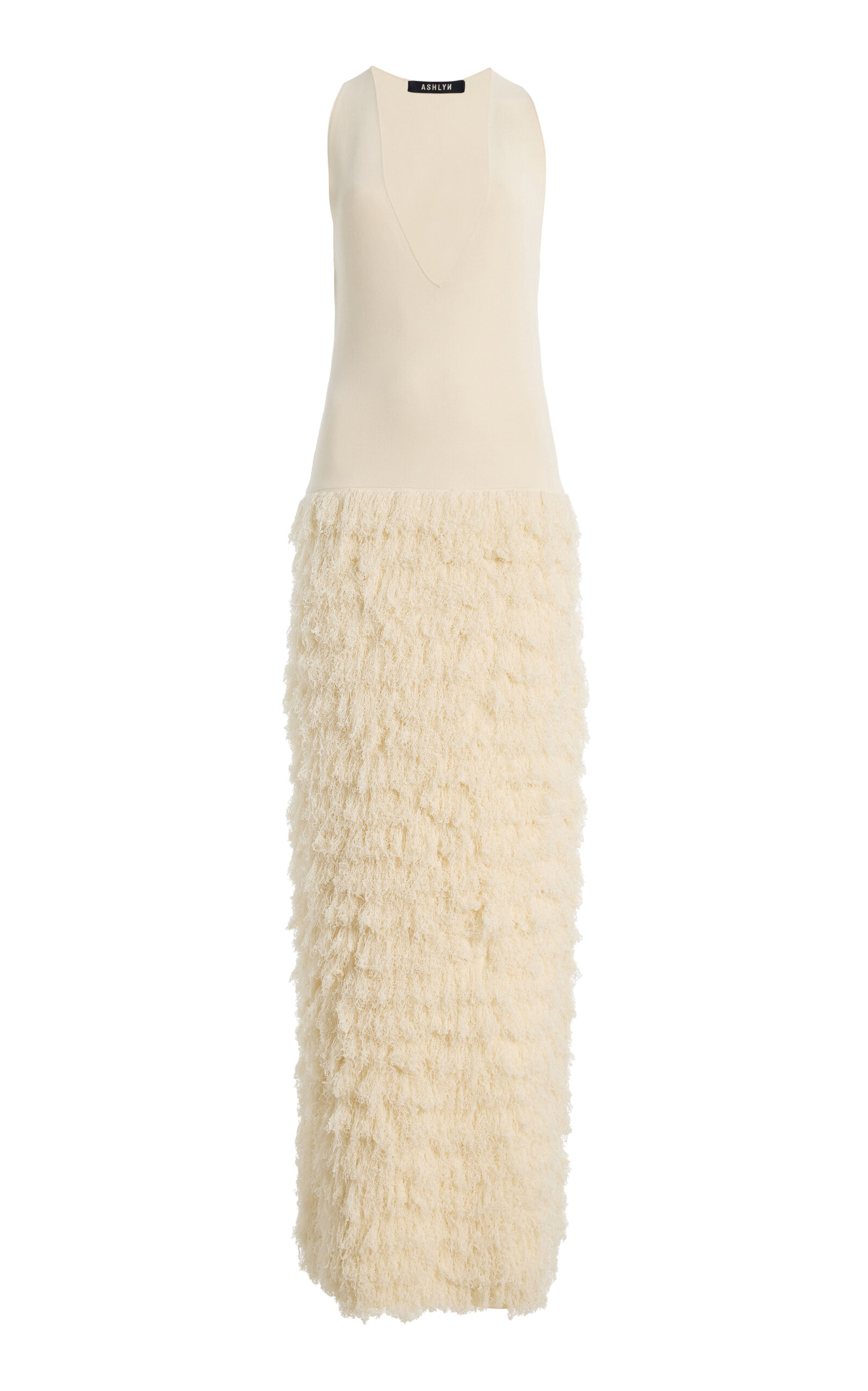 Ashlyn Fringed Knit Gown In Neutral
