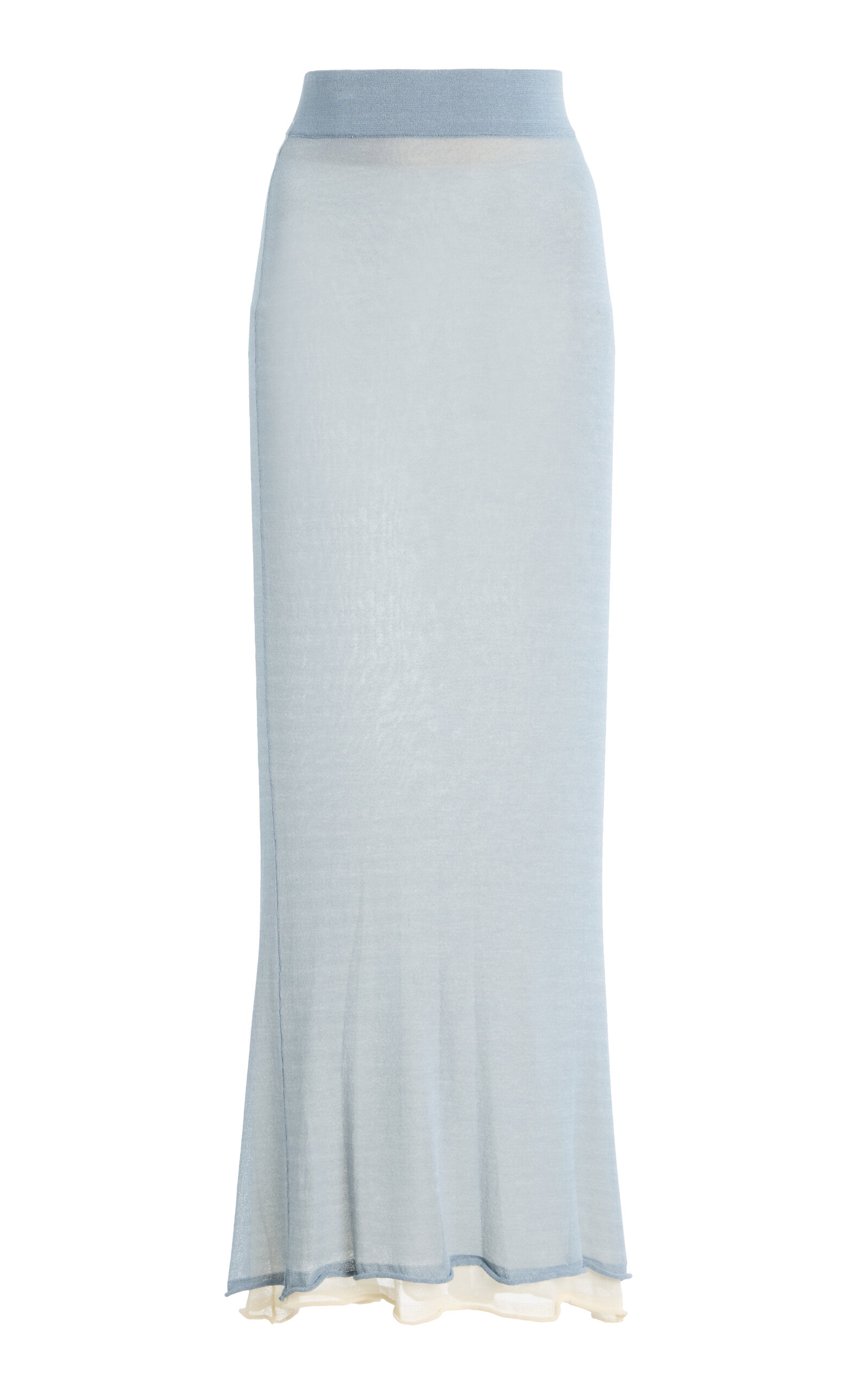 Ashlyn Sheer Layered Knit Midi Skirt In Blue