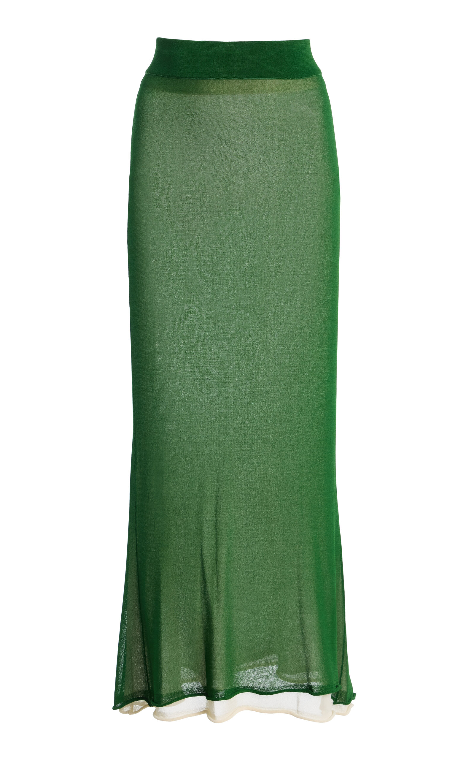 Ashlyn Sheer Layered Knit Midi Skirt In Green
