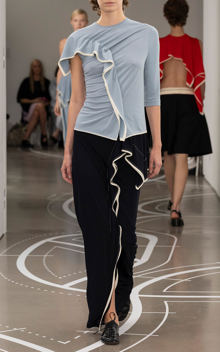 Ashlyn Shikaku Draped Jersey Maxi Skirt In Blue