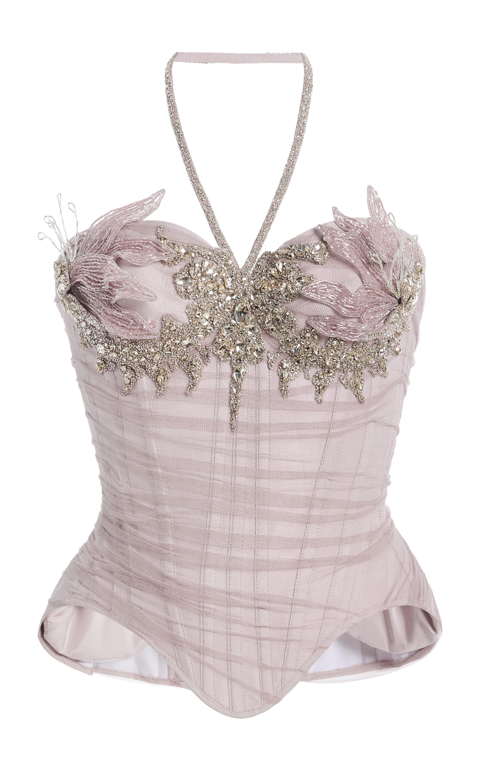 Wiederhoeft Beaded Silk-taffeta Corset In Pink
