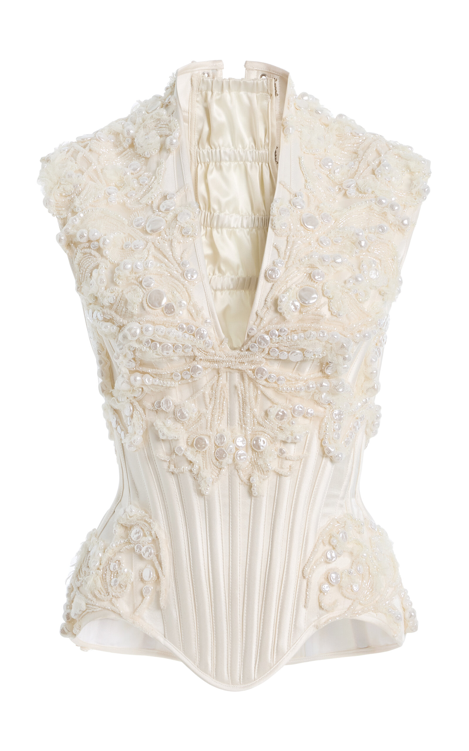 Wiederhoeft Tulip Embroidered Double-faced Silk-satin Corset In White