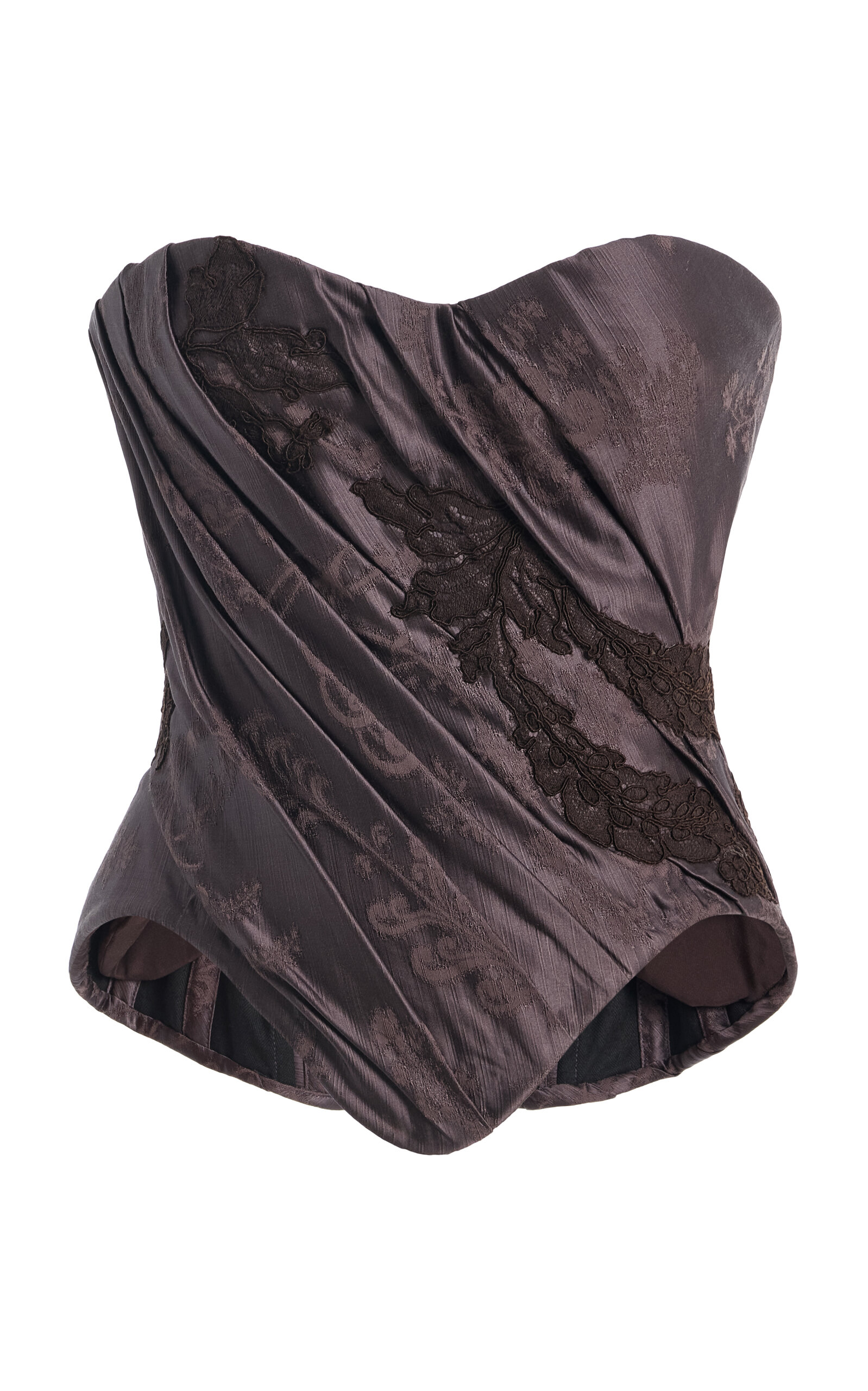 Wiederhoeft Draped Silk-jacquard Corset In Purple