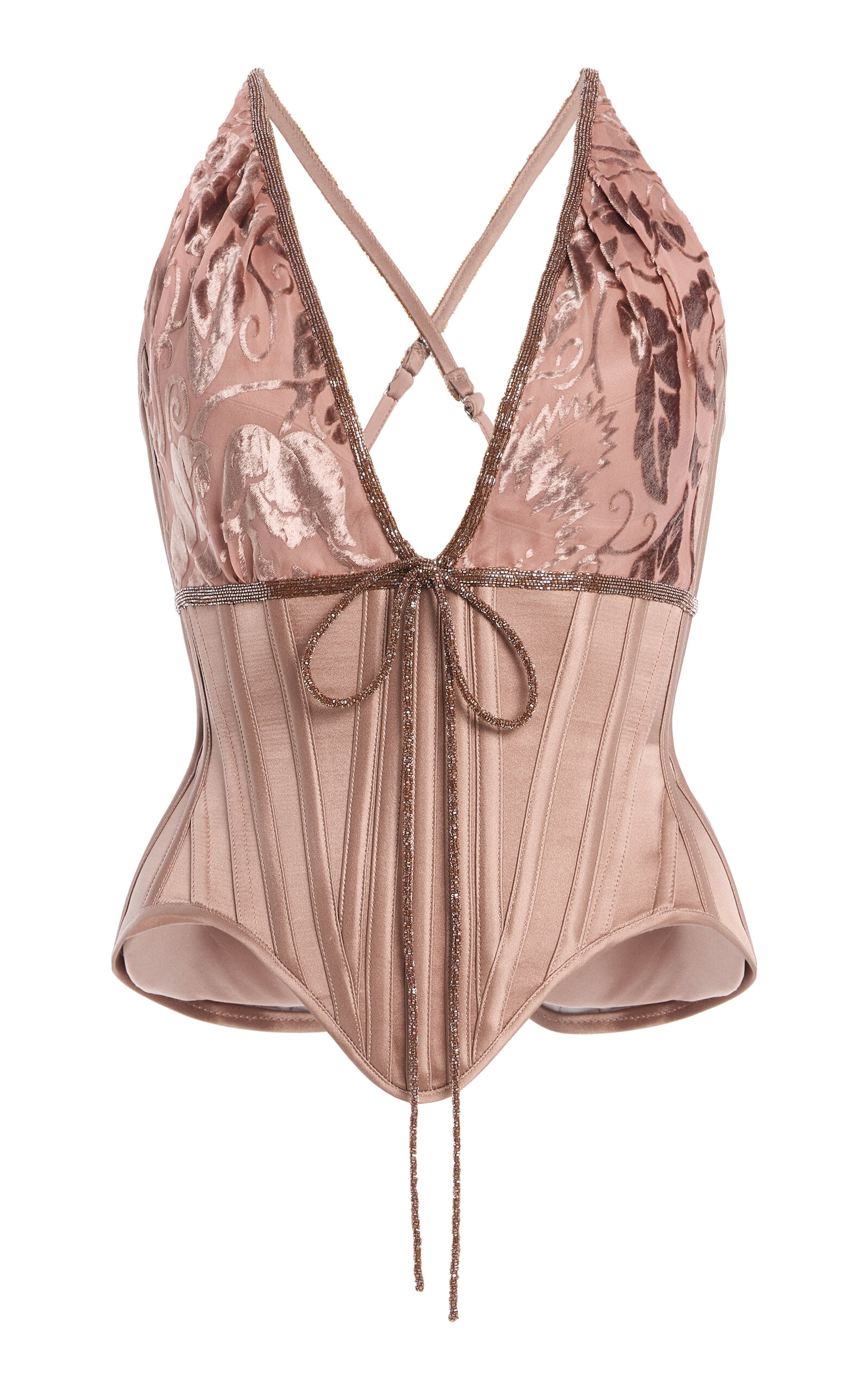 Wiederhoeft V-neck Double-faced Silk-satin Corset In Brown