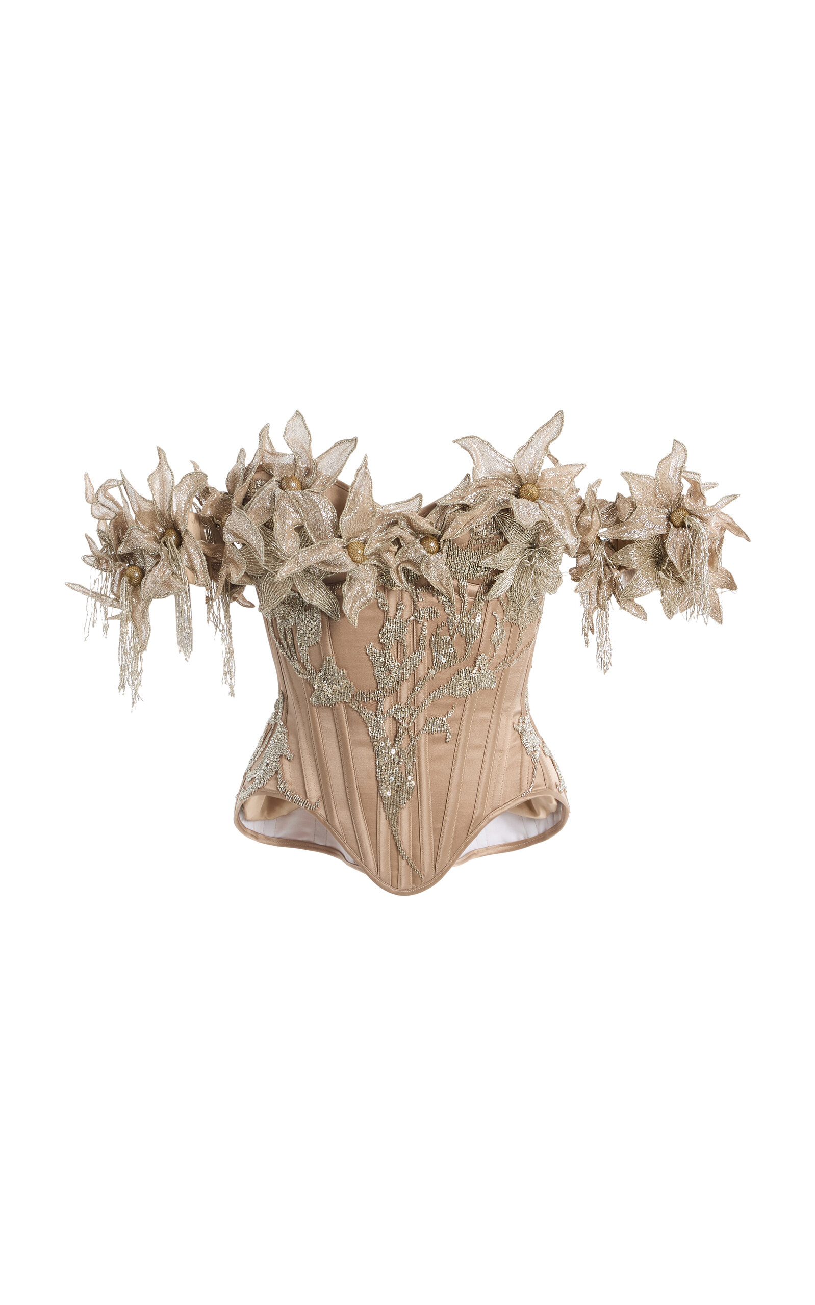 Wiederhoeft Embroidered Double-faced Silk-satin Corset In Neutral