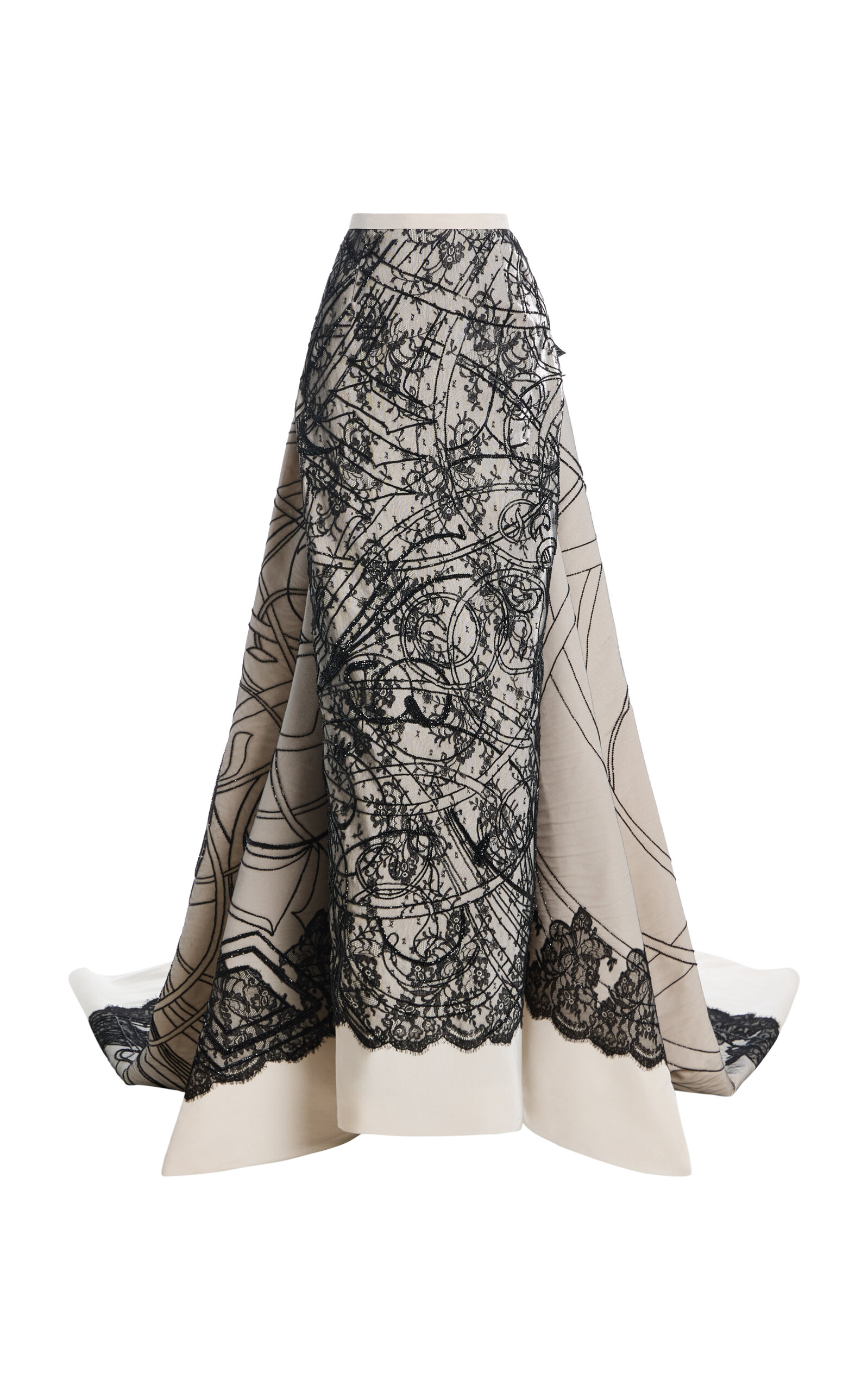 Wiederhoeft Train-Back Chantilly Lace Maxi Skirt - Moda Operandi
