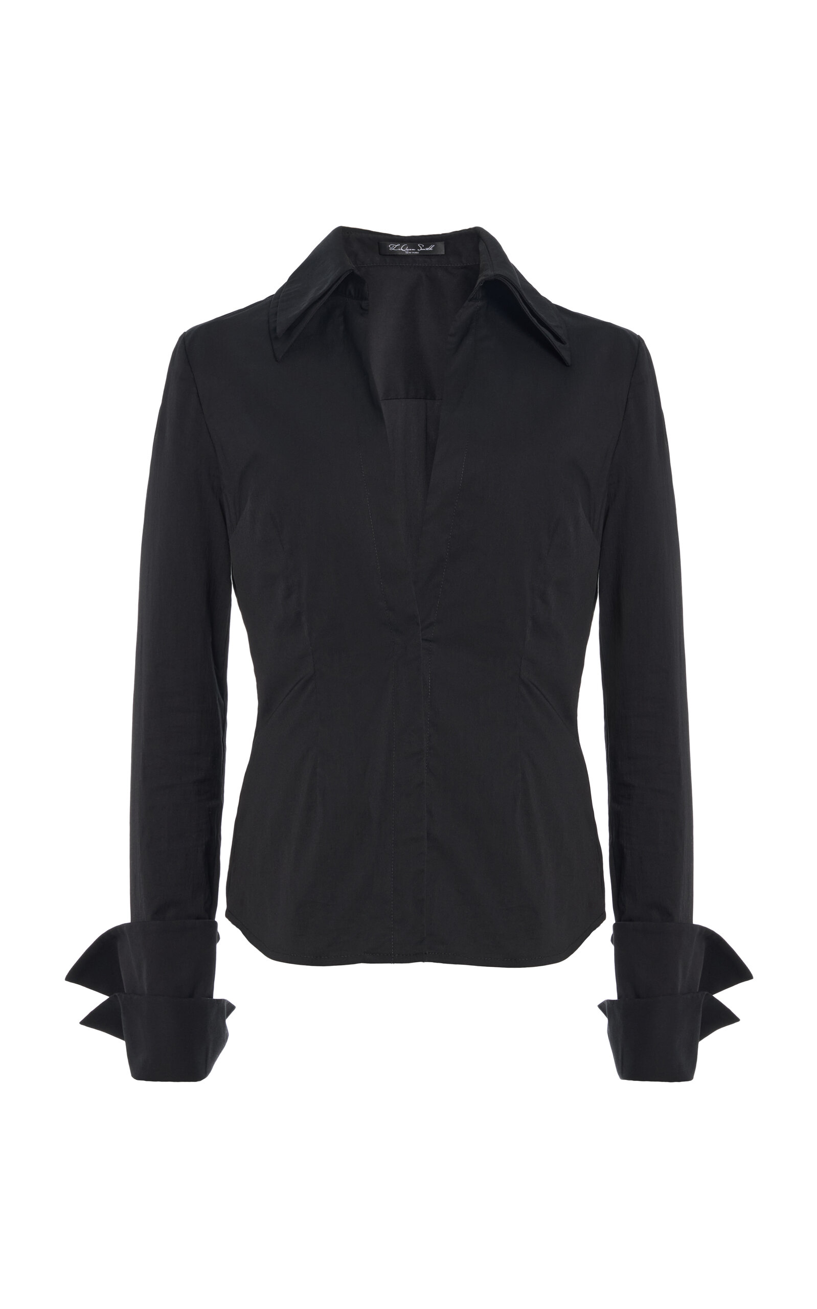 Laquan Smith Plunging Neckline Cotton-blend Shirt In Black