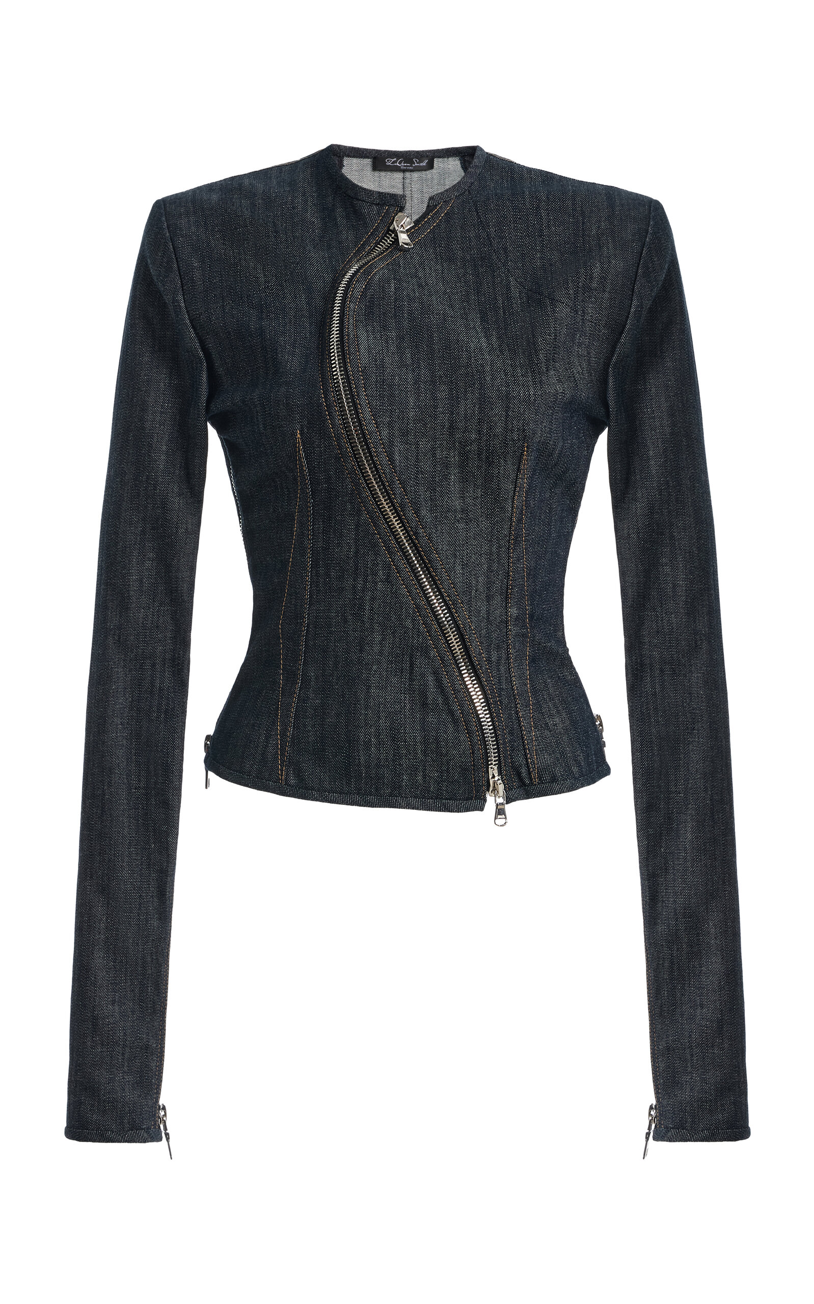 Laquan Smith Curved Zipper Stretch-cotton Top In Black