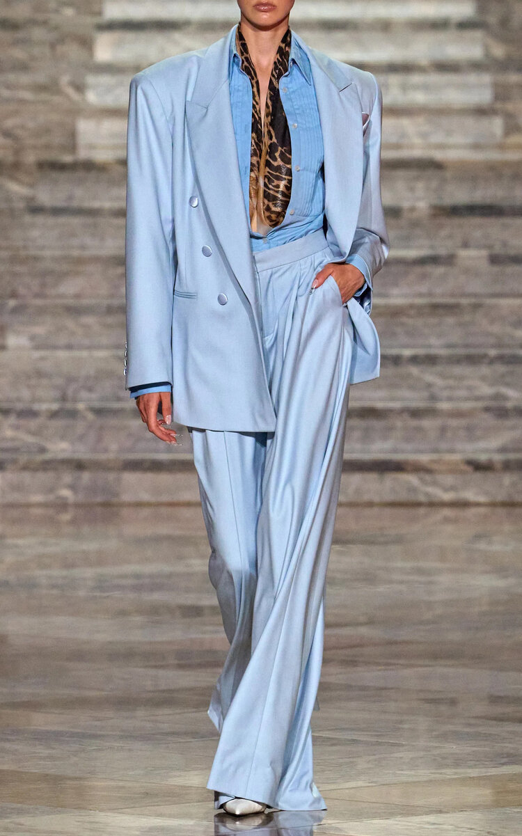 Laquan Smith Oversized Double Breasted Blazer In Light Blue