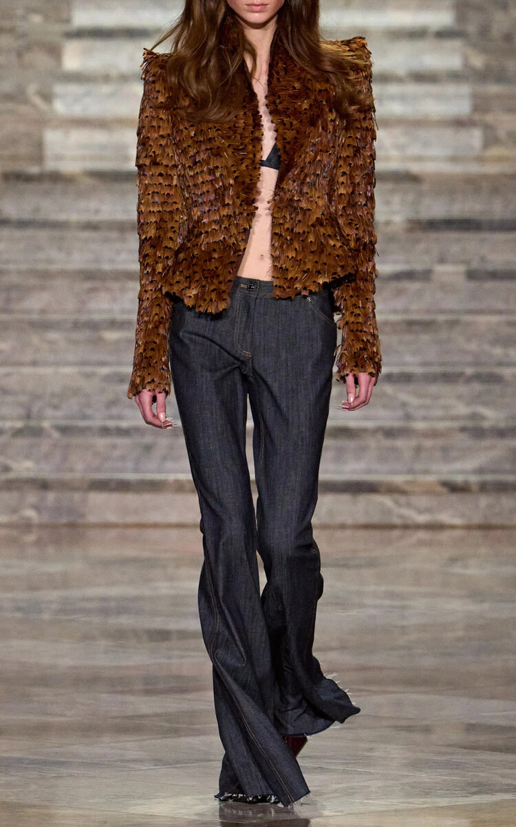 Laquan Smith Exclusive Feather-embellished Blazer In Brown