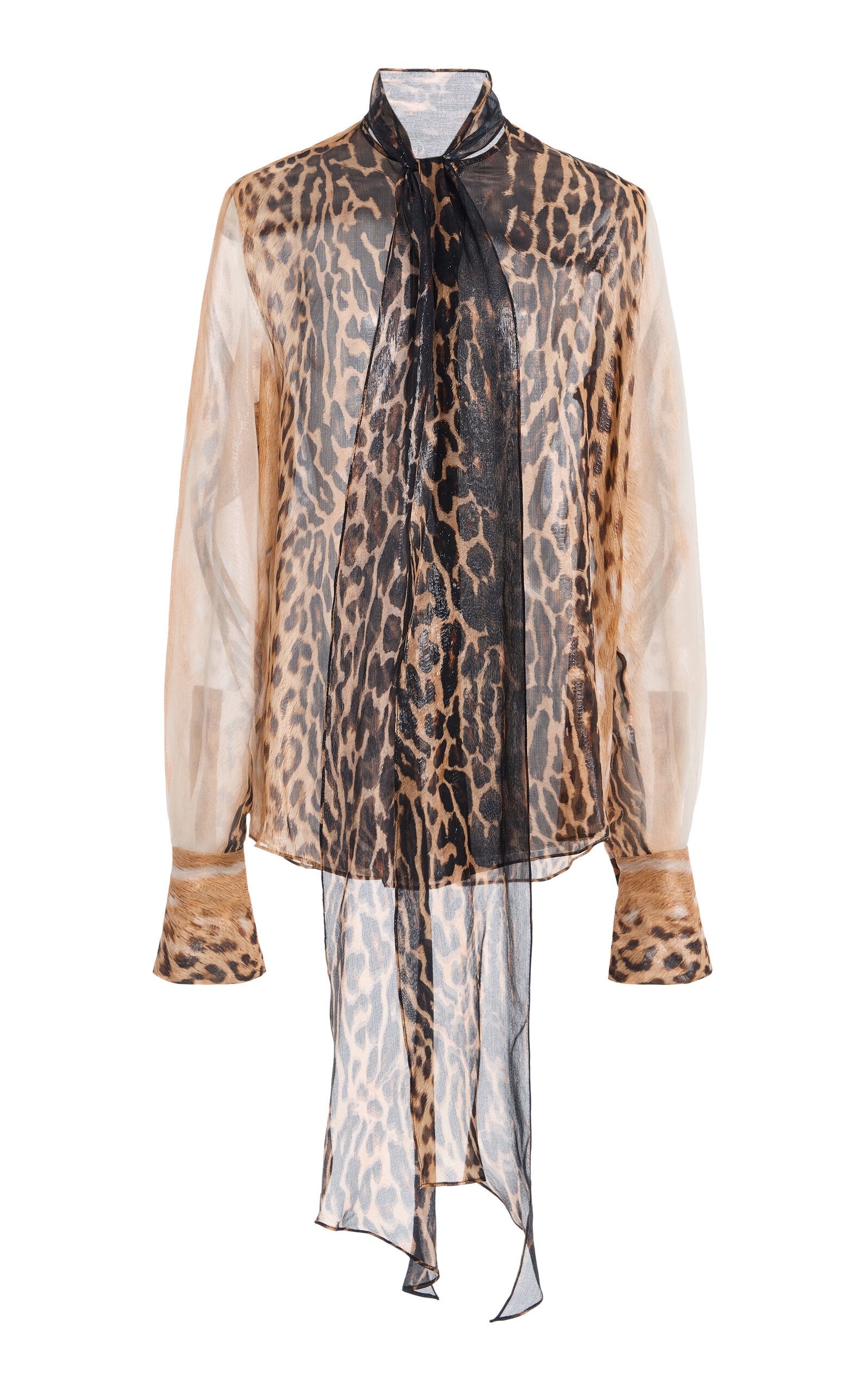 Laquan Smith Tie-detail Silk-blend Top In Animal Print