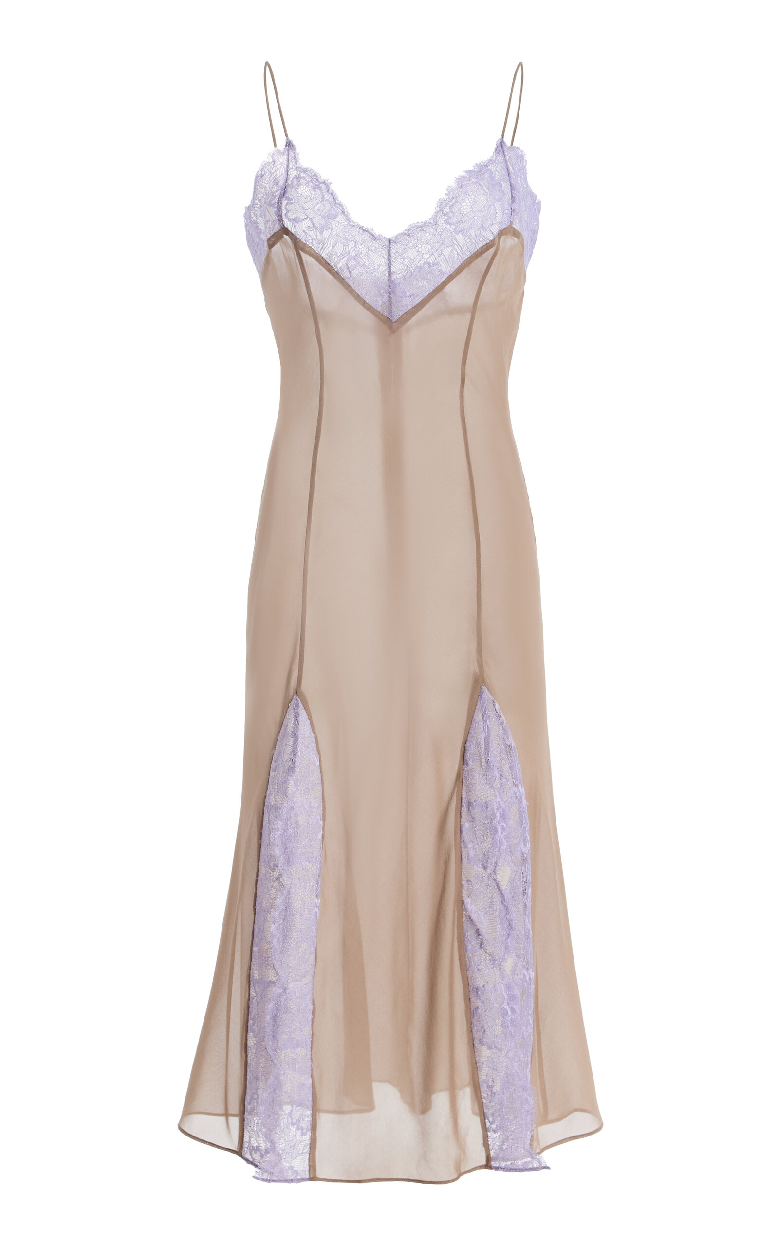 Laquan Smith Lace-trim Silk-blend Midi Slip Dress In Gray