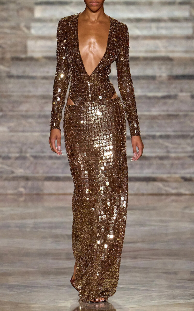 Laquan Smith Exclusive Sequined Maxi Skirt In Gold
