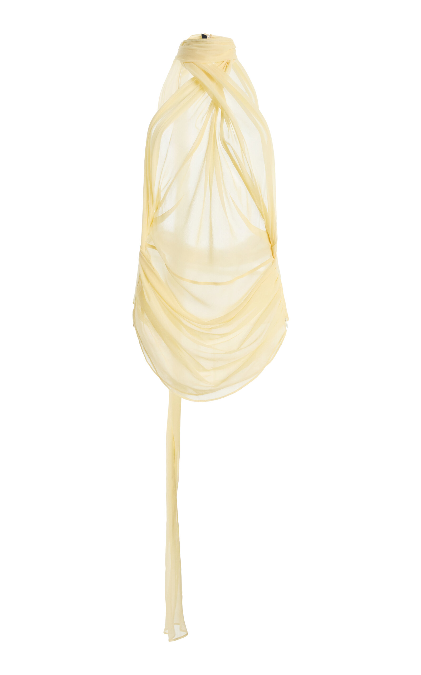 Laquan Smith Wrap Silk-blend Halter Top In Yellow