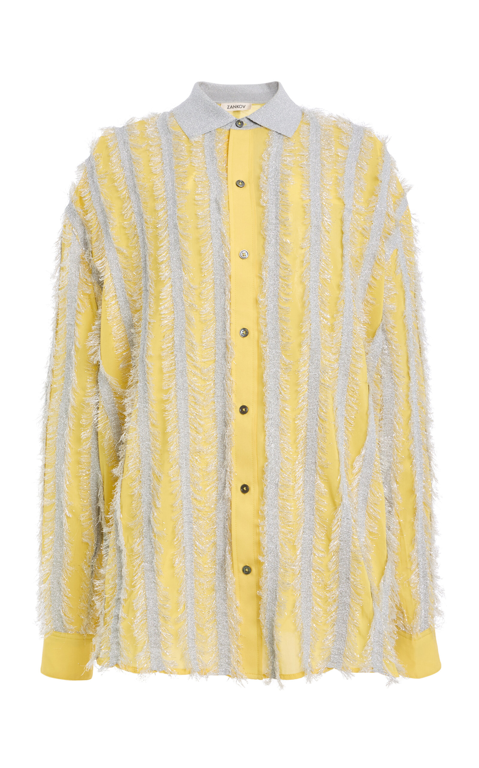 Zankov Fringed Silk Button-down Shirt In Stripe